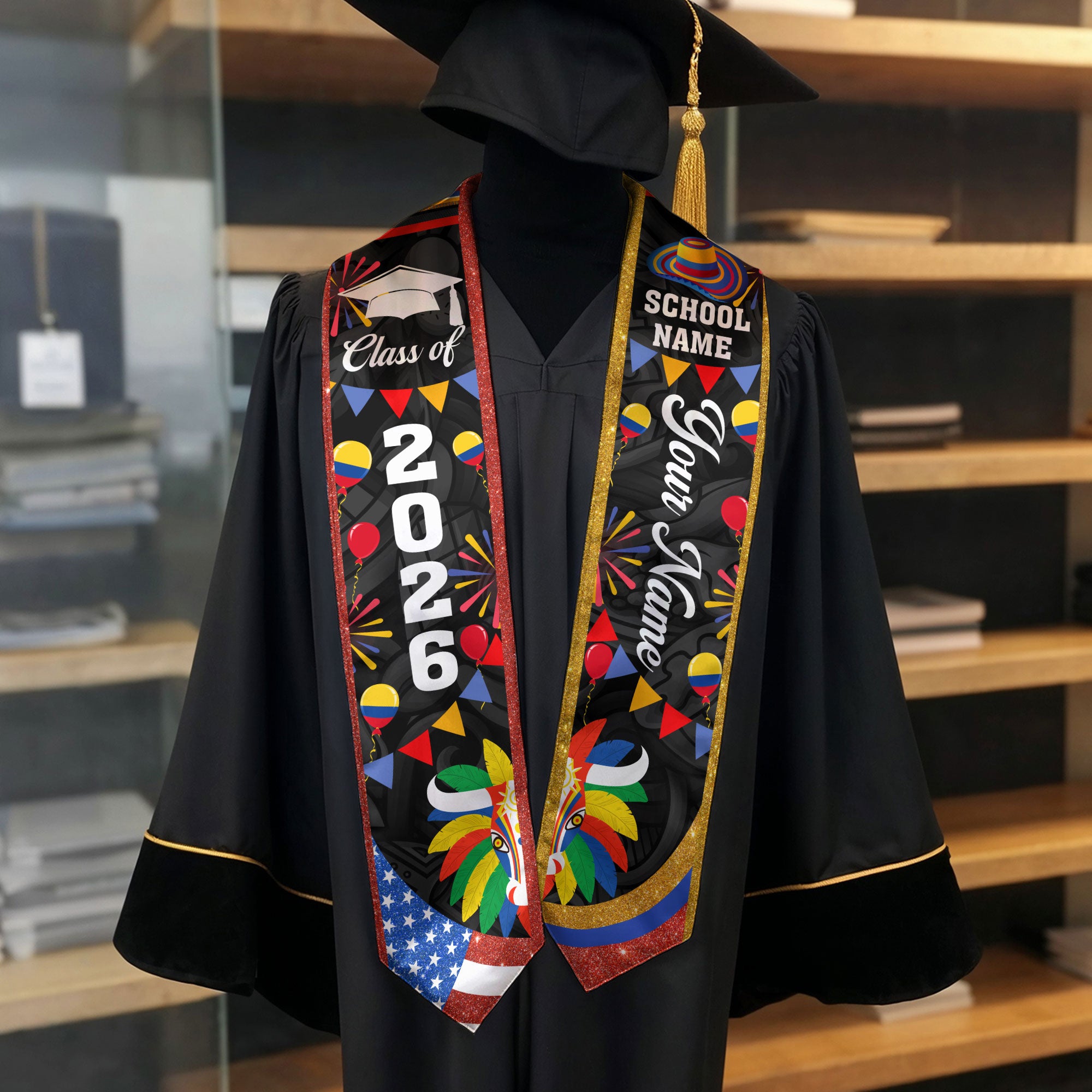 Colombian Flag Graduation Sash 2026, Colombia Graduation Stole, Custom Finish for 2026