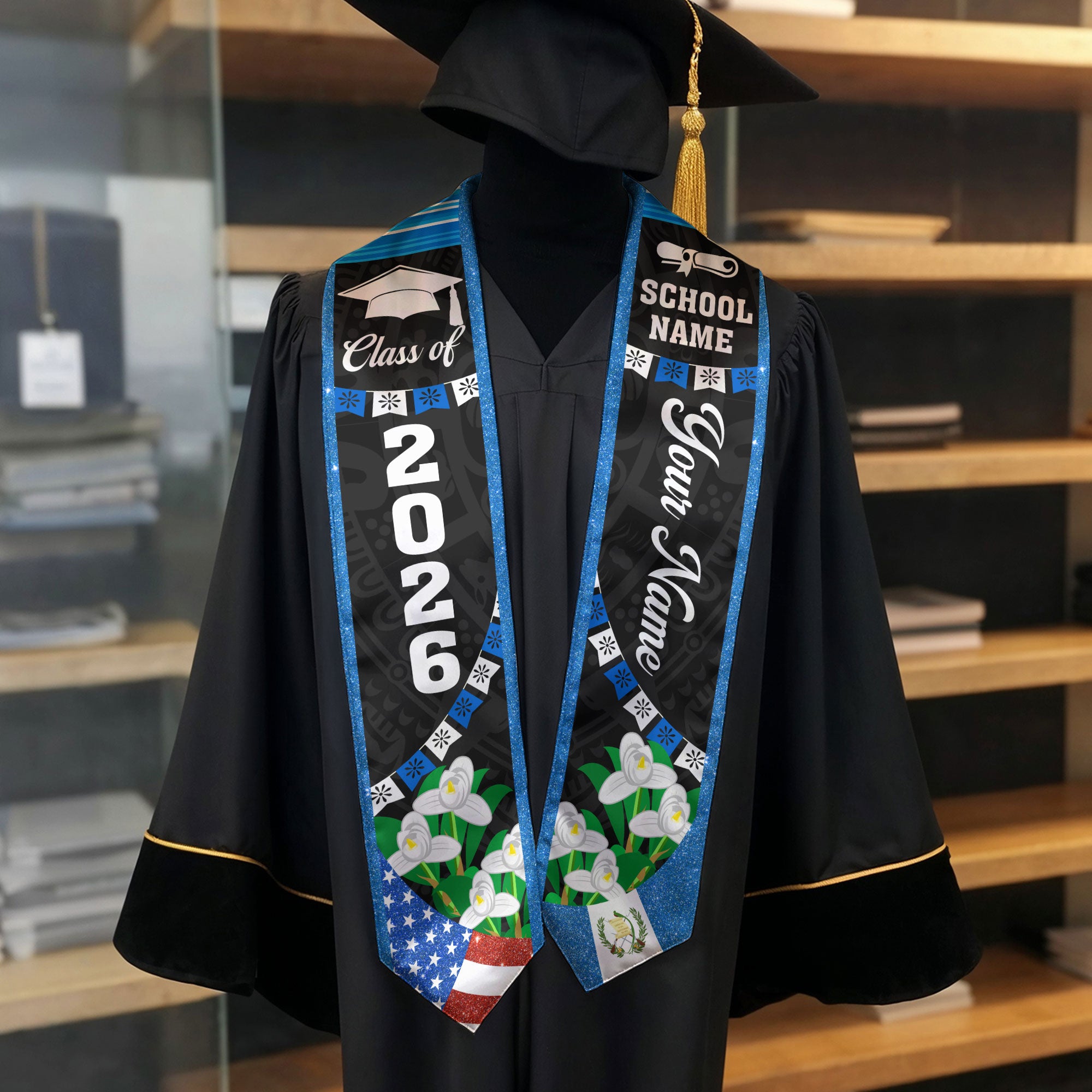 Customized Guatemala Graduation Sash, Guatemala Flag Graduation Stole, Personalized Graduation Stole 2026