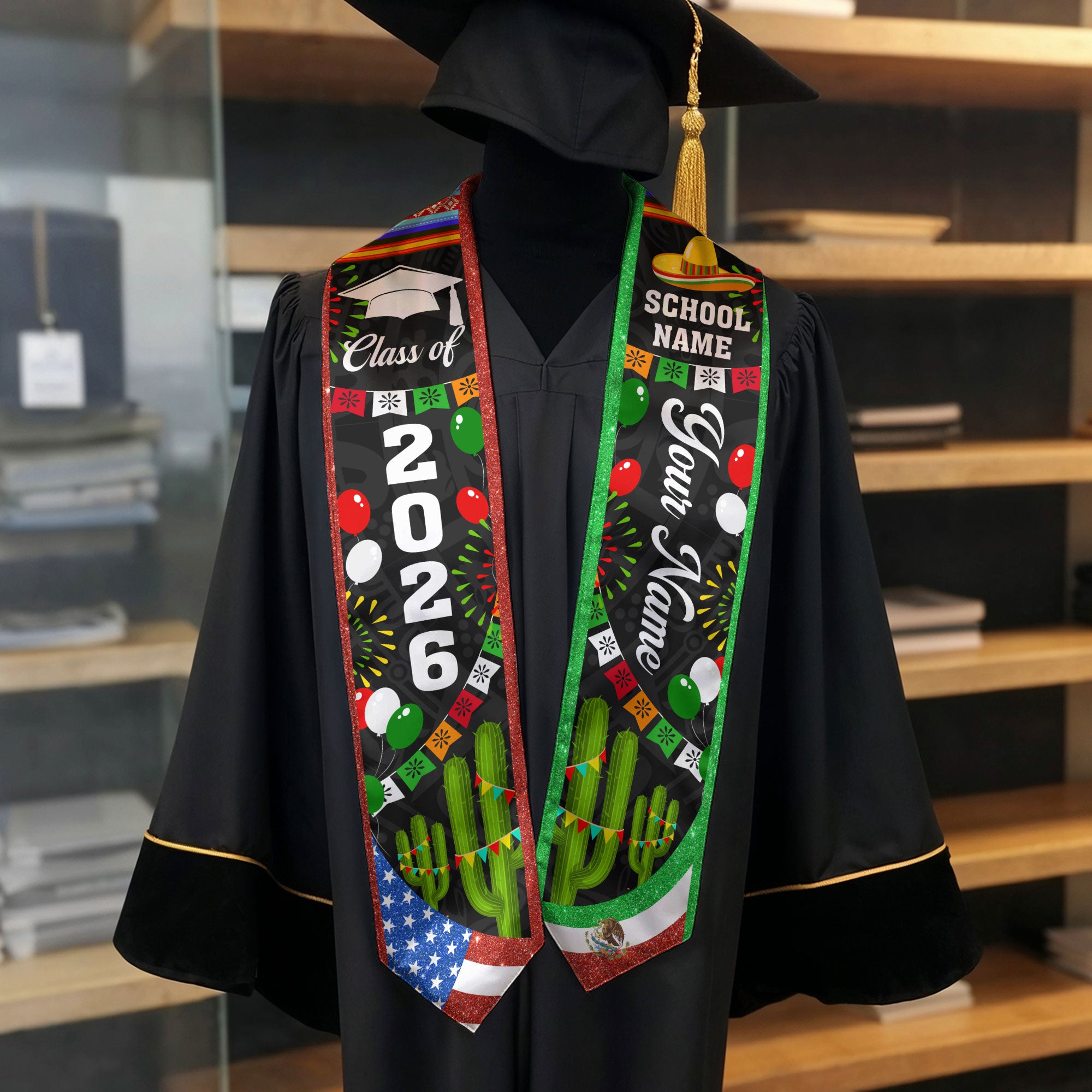 2026 Mexican Flag Graduation Sash, Mexico Stole for Graduation, Personal Detail Available