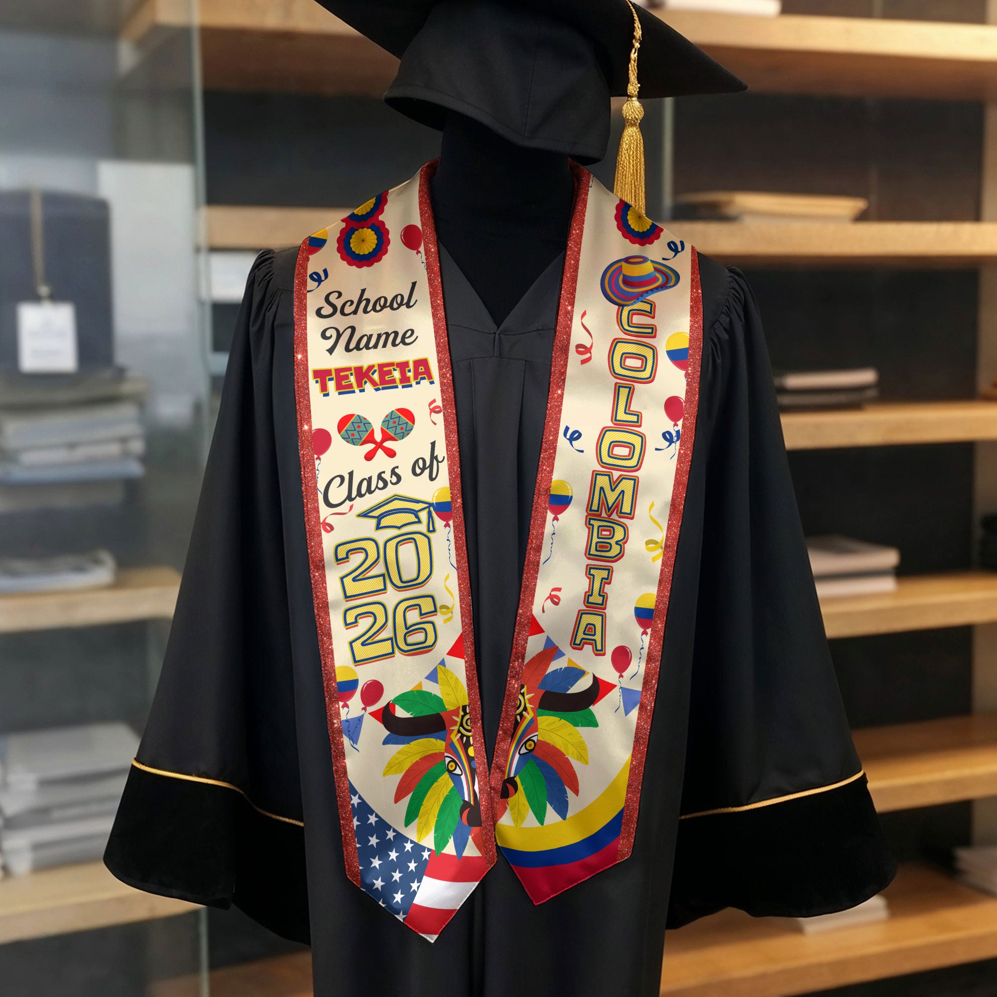 Colombia Flag Graduation Stole 2026, Colombian Grad Sash, Custom Option Class of 2026