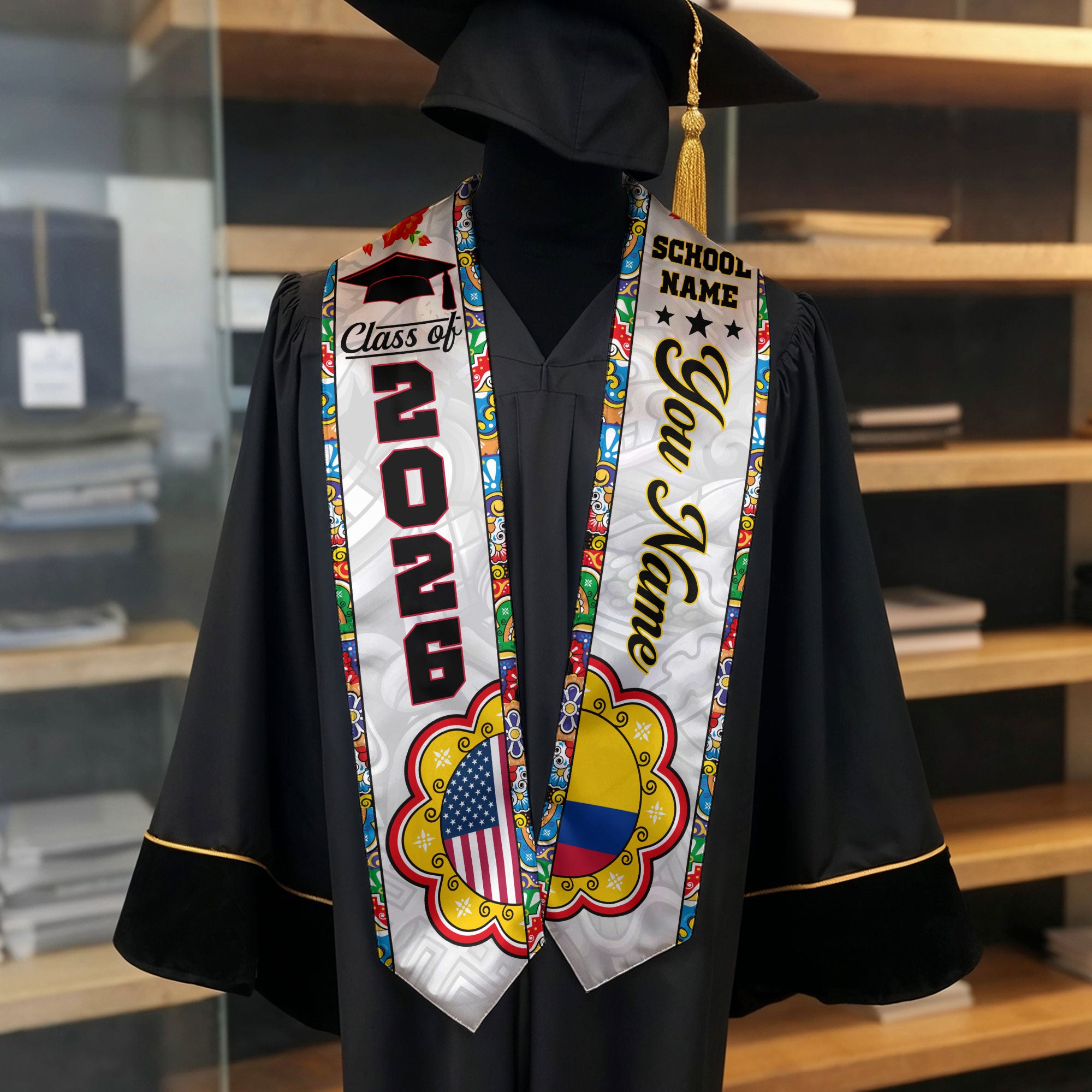 Colombian Graduation Stole 2026, Colombia Flag Sash, Graduation Stole with Custom Details