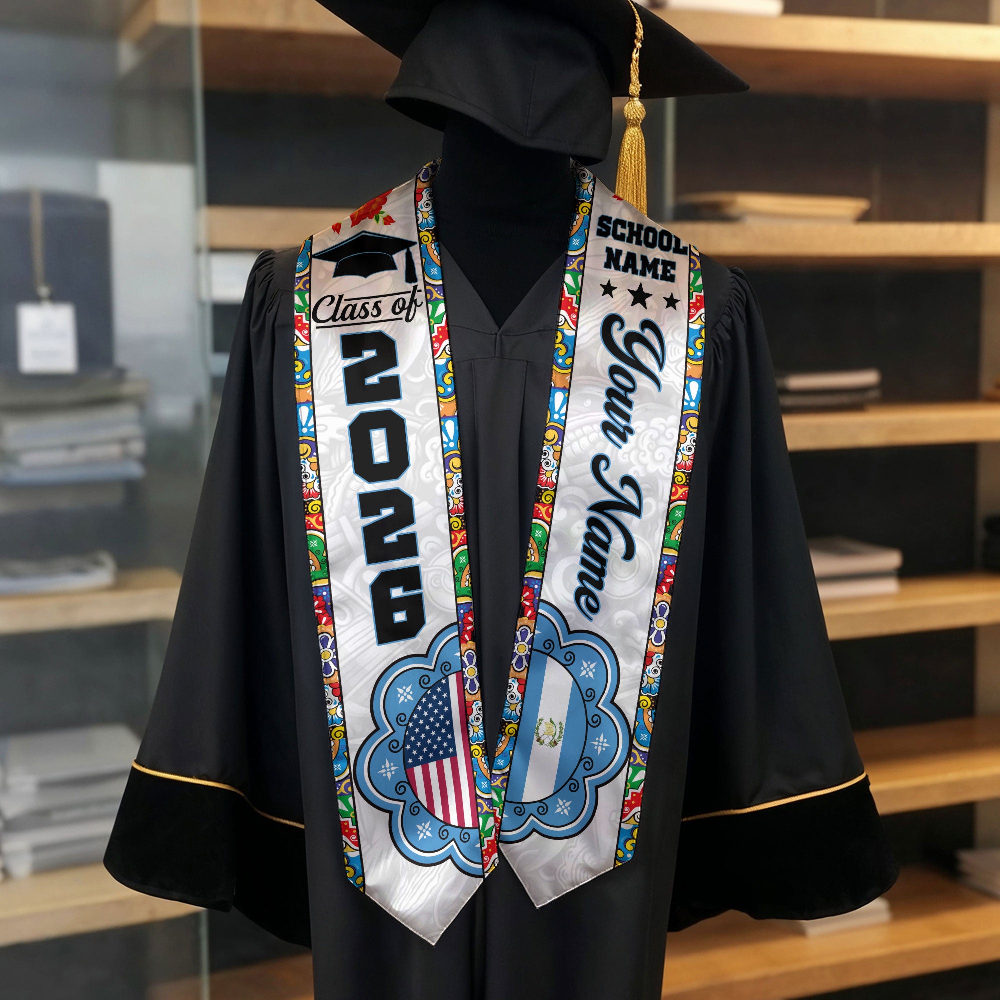 Customized Guatemala American Graduation Stole, Guatemala Flag Graduation Sash, Class of 2026