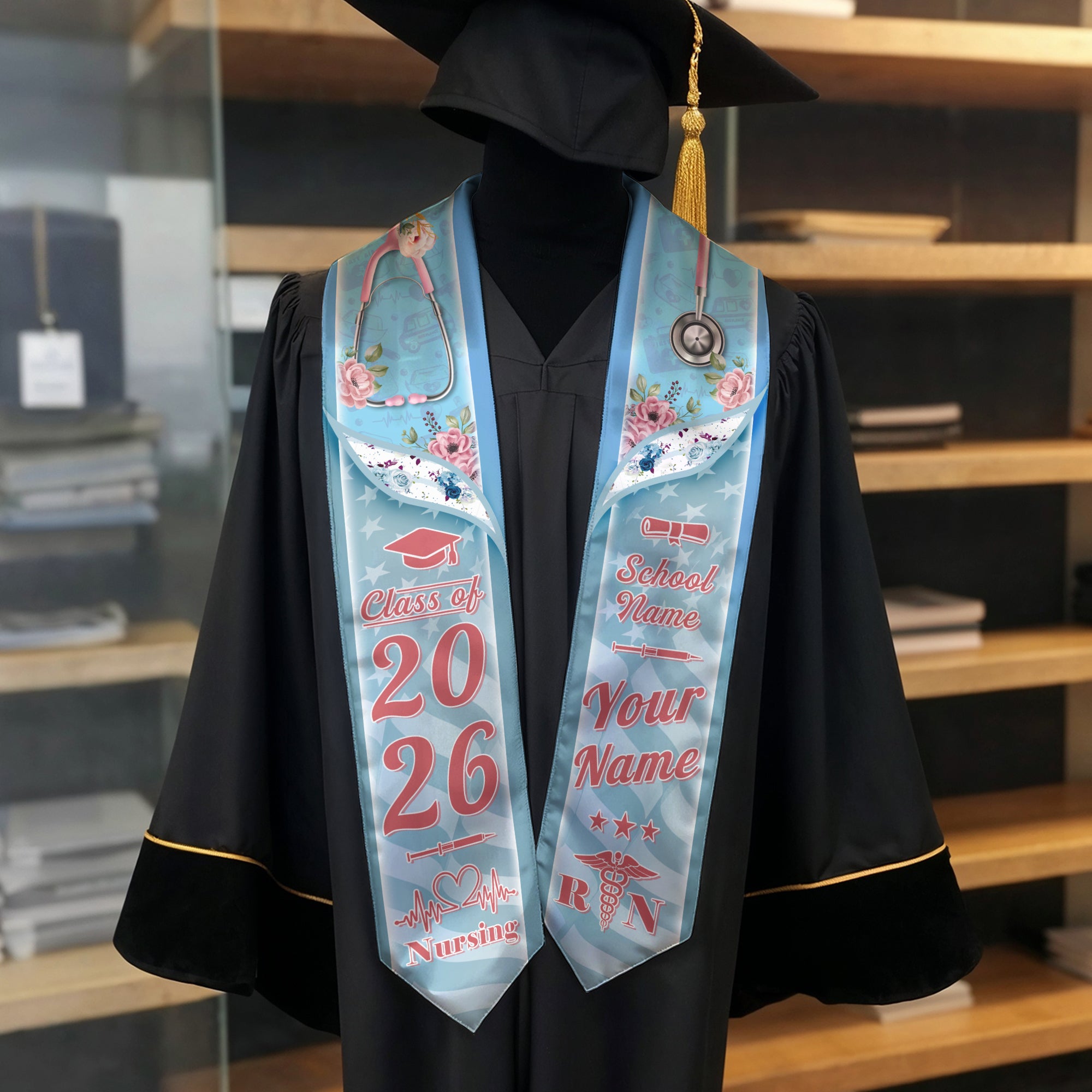 Customized Nursing Graduation Stole for Registered Nurses, BSN Celebration Sash 2026
