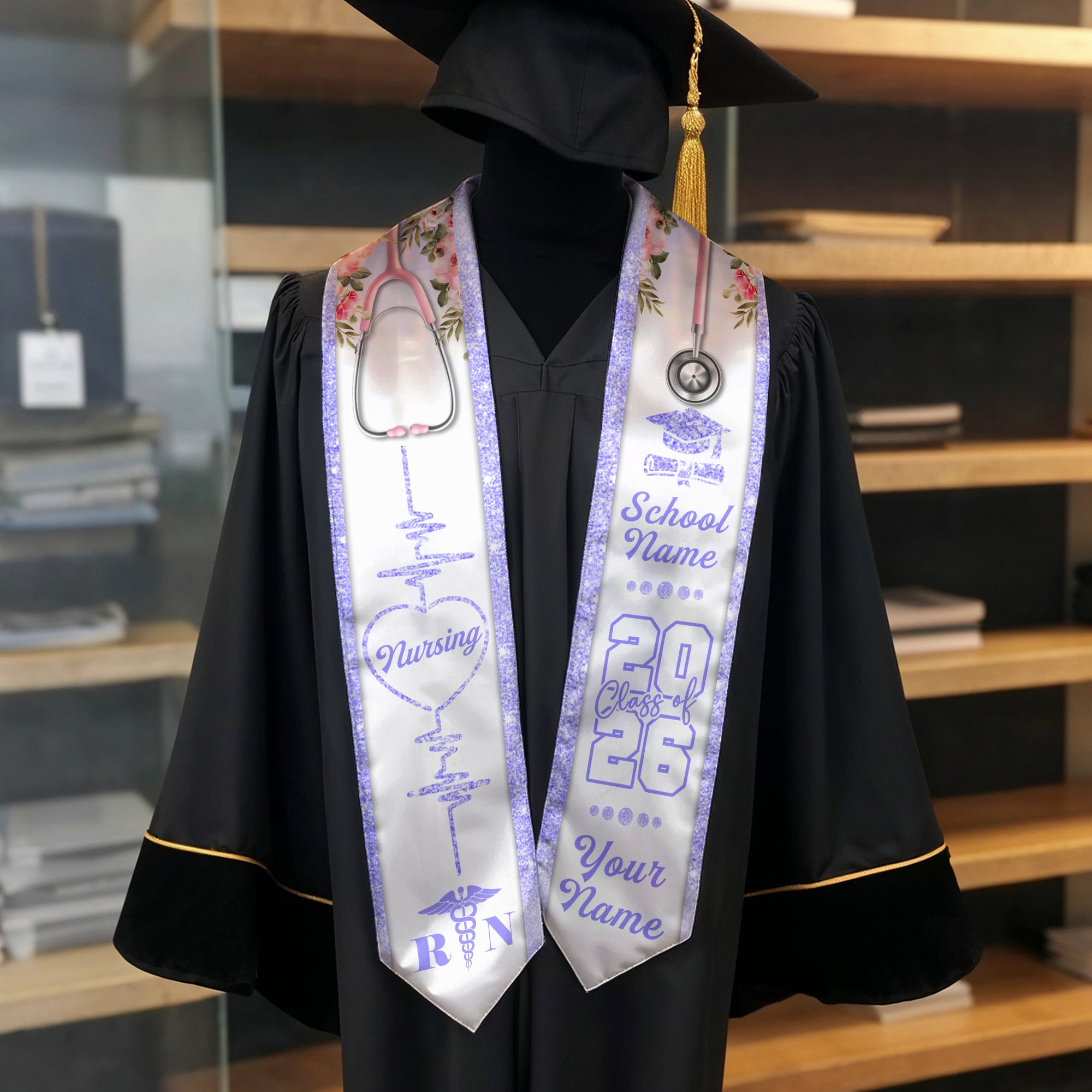 Customized RN Graduation Stole Designed for Nursing School Ceremonies, Class of 2026
