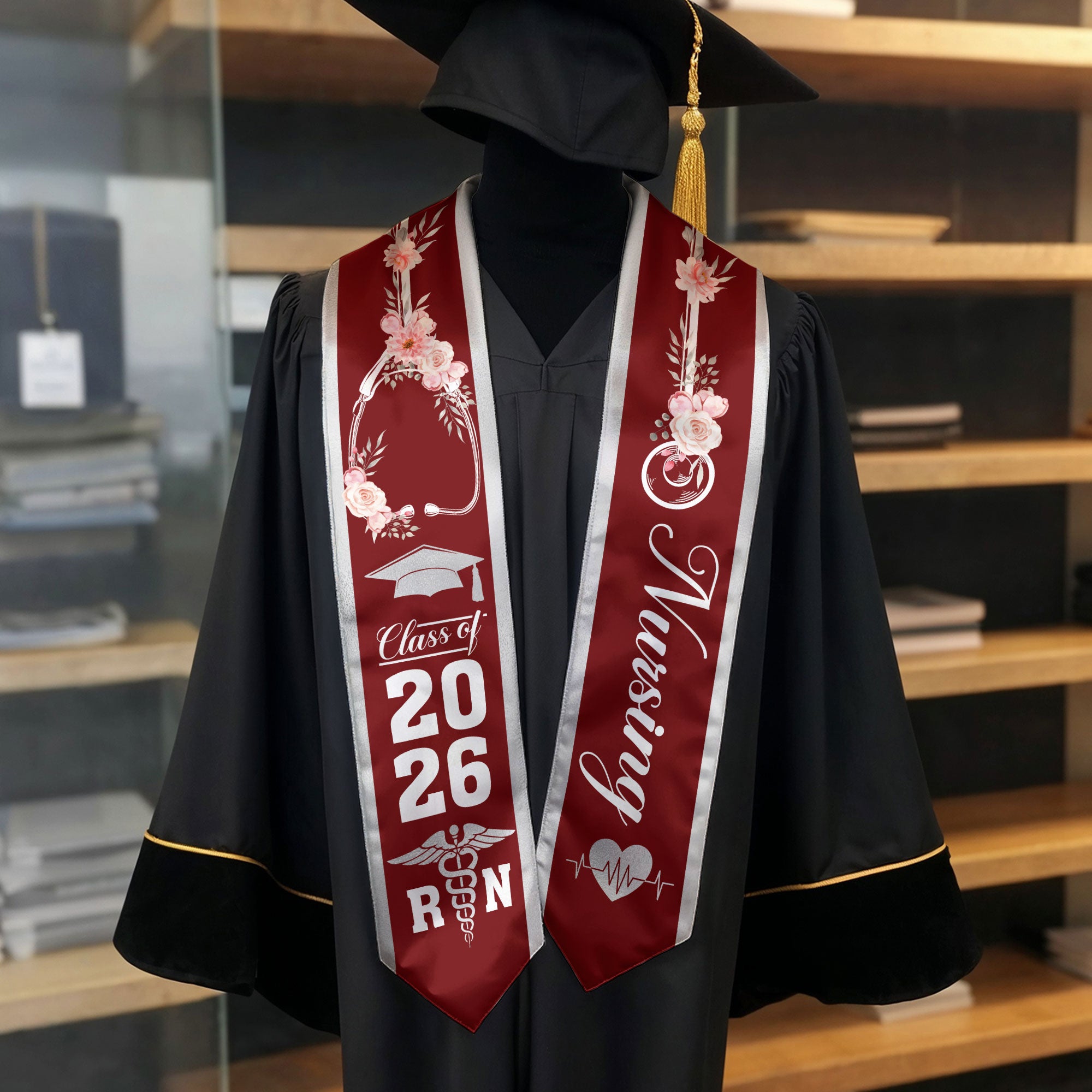 Professional Nursing Graduation Stole 2026, RN Academic Sash for Nurse Graduates