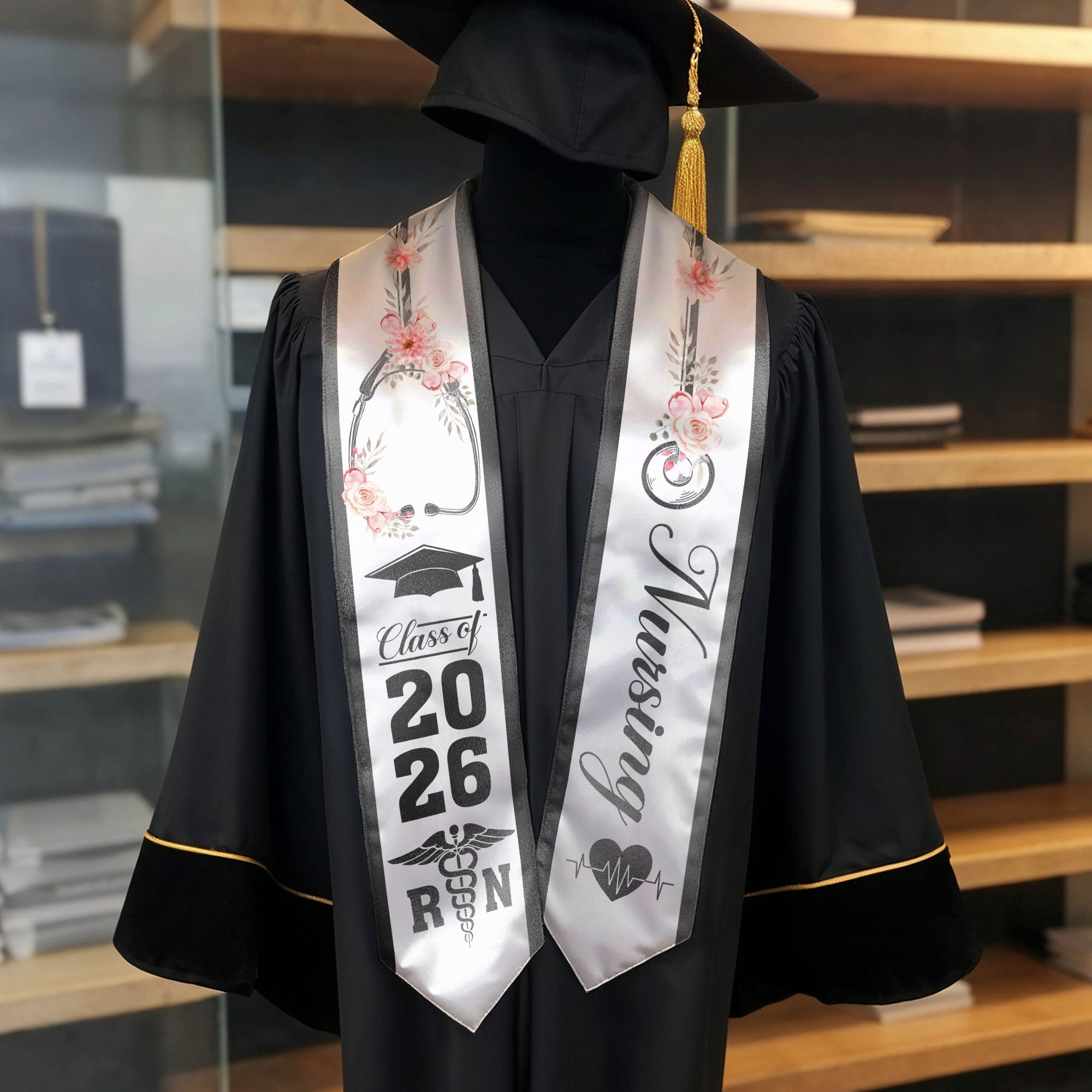 RN Nurse Graduation Stole 2026, Classic Nursing Sash for BSN Graduates Class of 2026