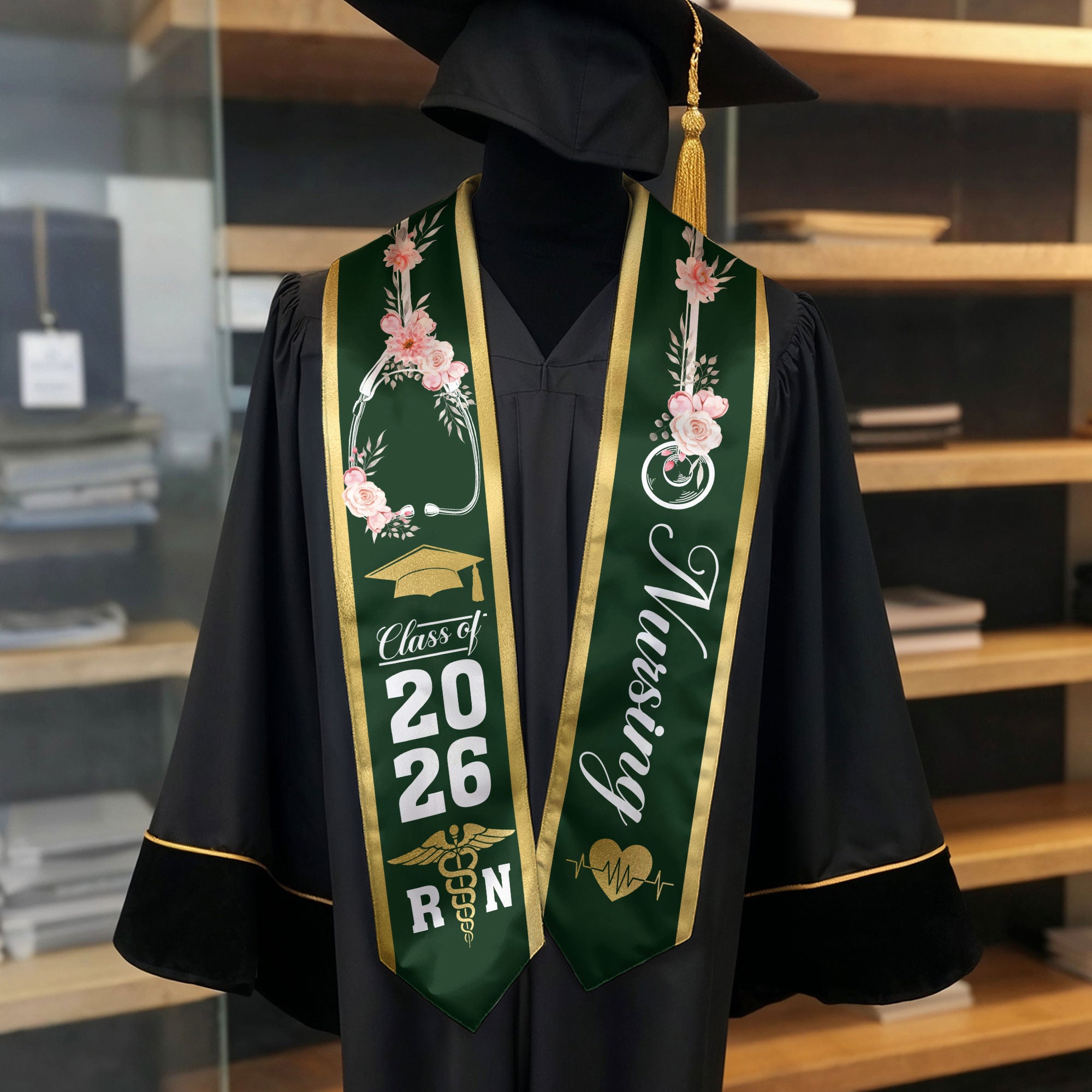RN Nurse Graduation Stole 2026, Classic Nursing Sash for BSN Graduates Class of 2026