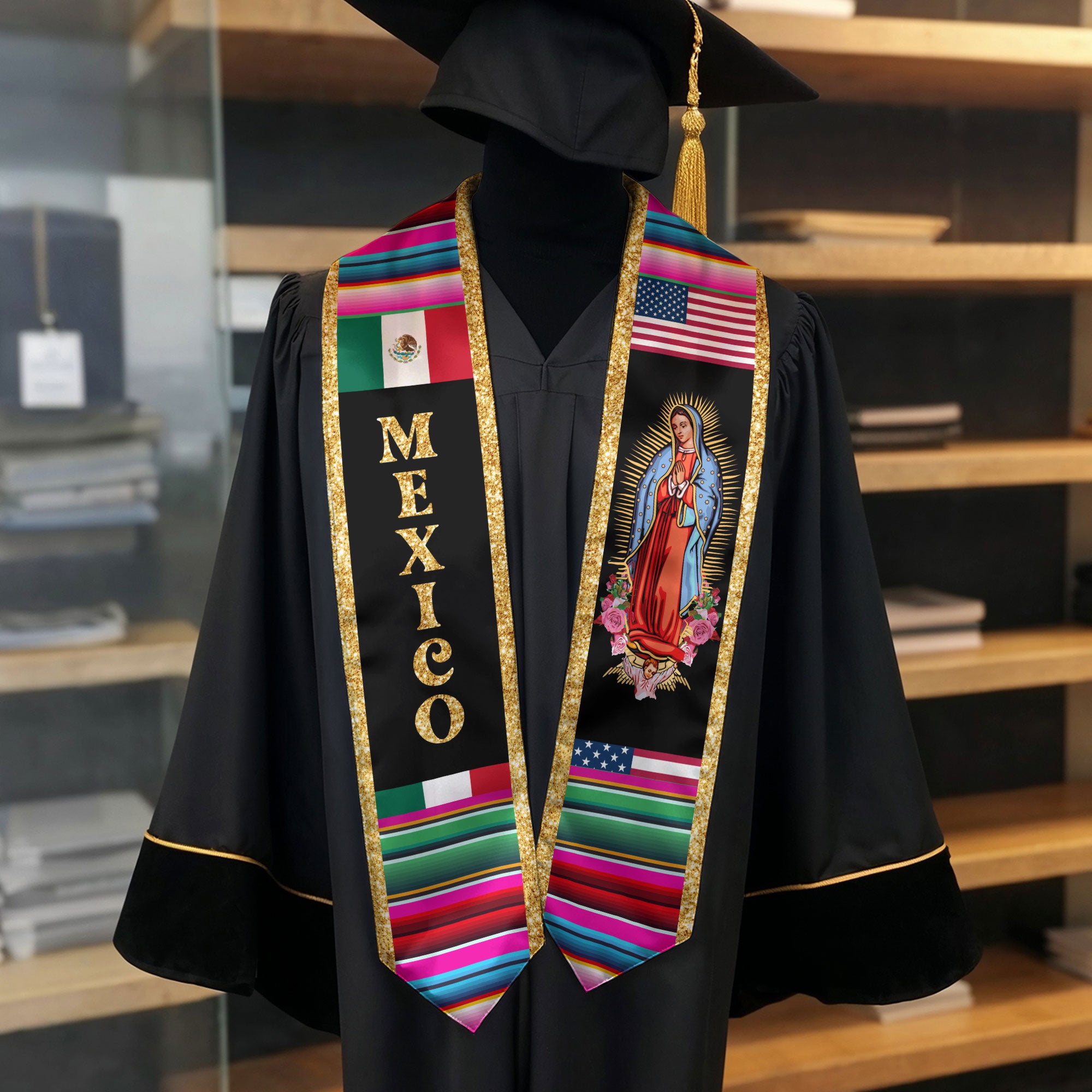 Mexico Graduation Stole 2026, Mexican Flag Sash, Classic Ceremony Stole for Graduates