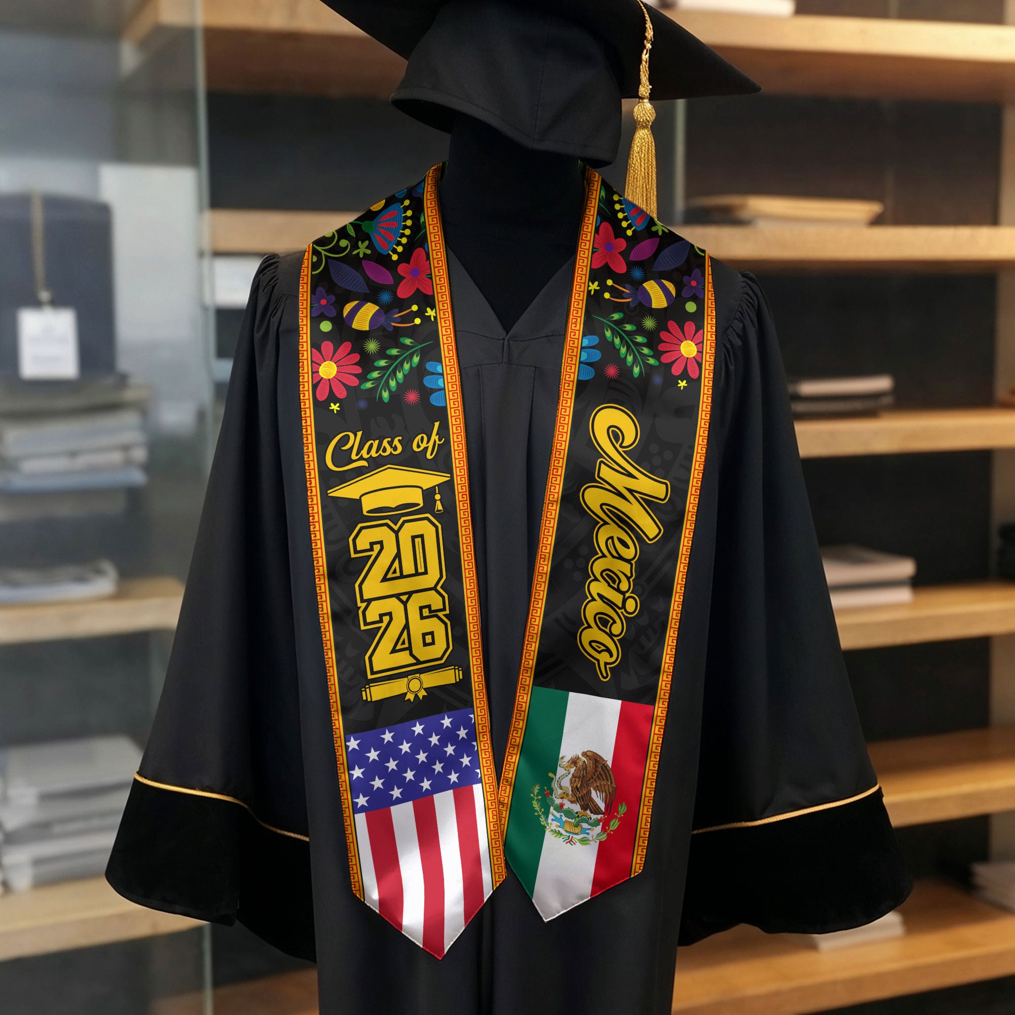 Mexican Graduation Sash 2026, Mexico Flag Stole, Classic Graduation Accessory for Grads