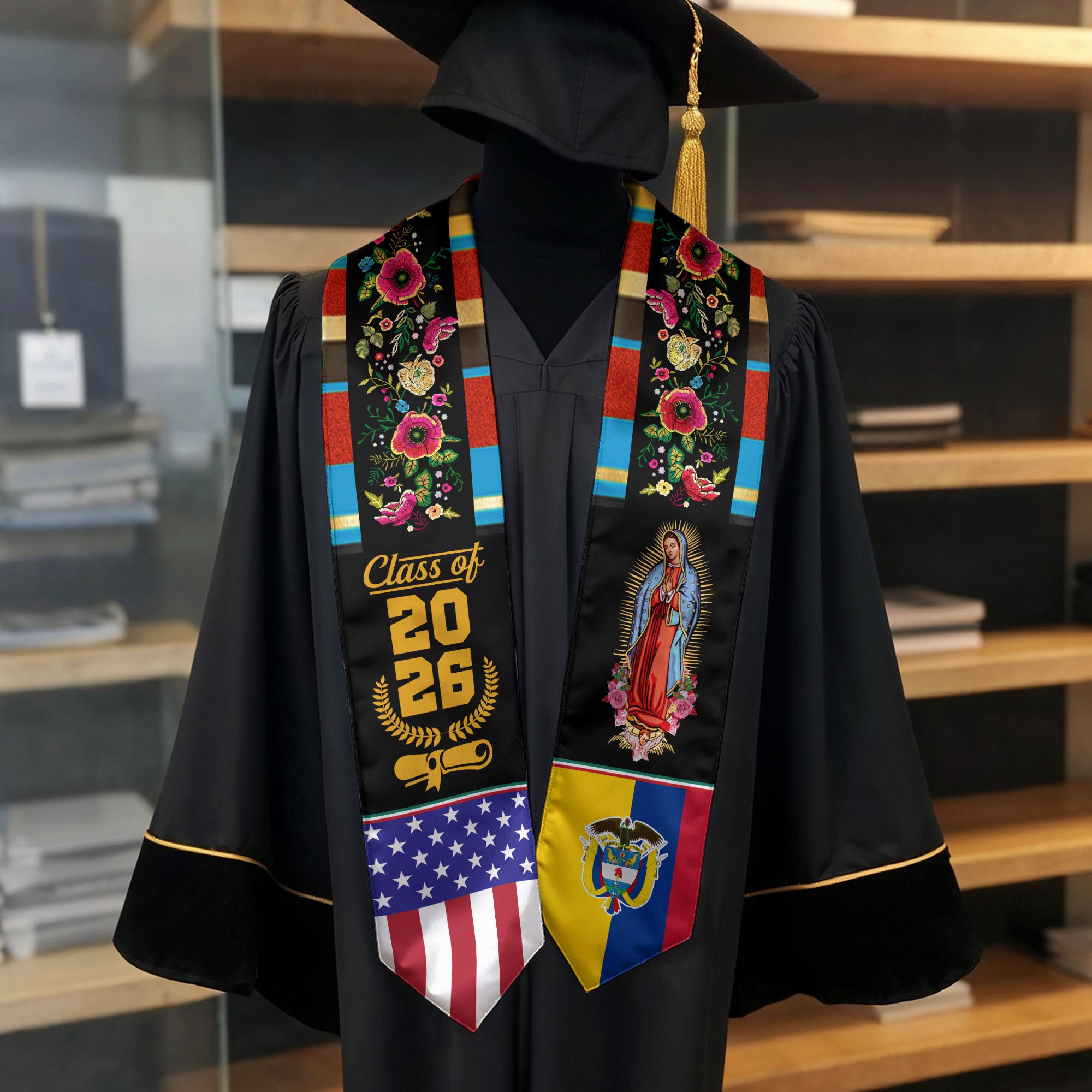 Graduation Stole Colombia 2026 Featuring Flag Colors, Formal Graduation Sash for Class of 2026