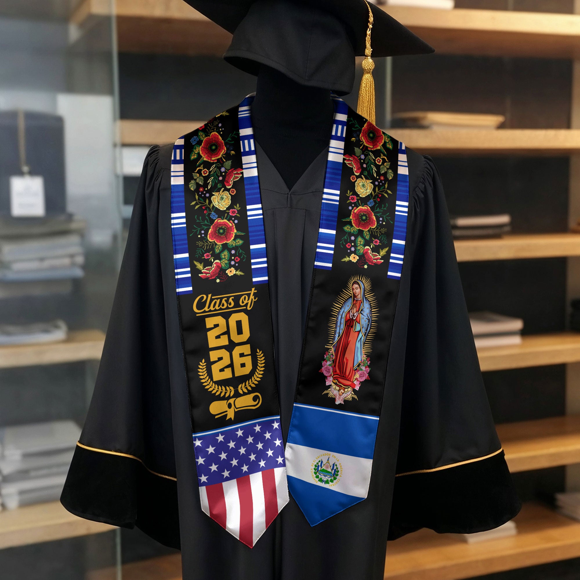 Graduation Stole El Salvador, Salvadoran Flag Graduation Sash for 2026 Graduates