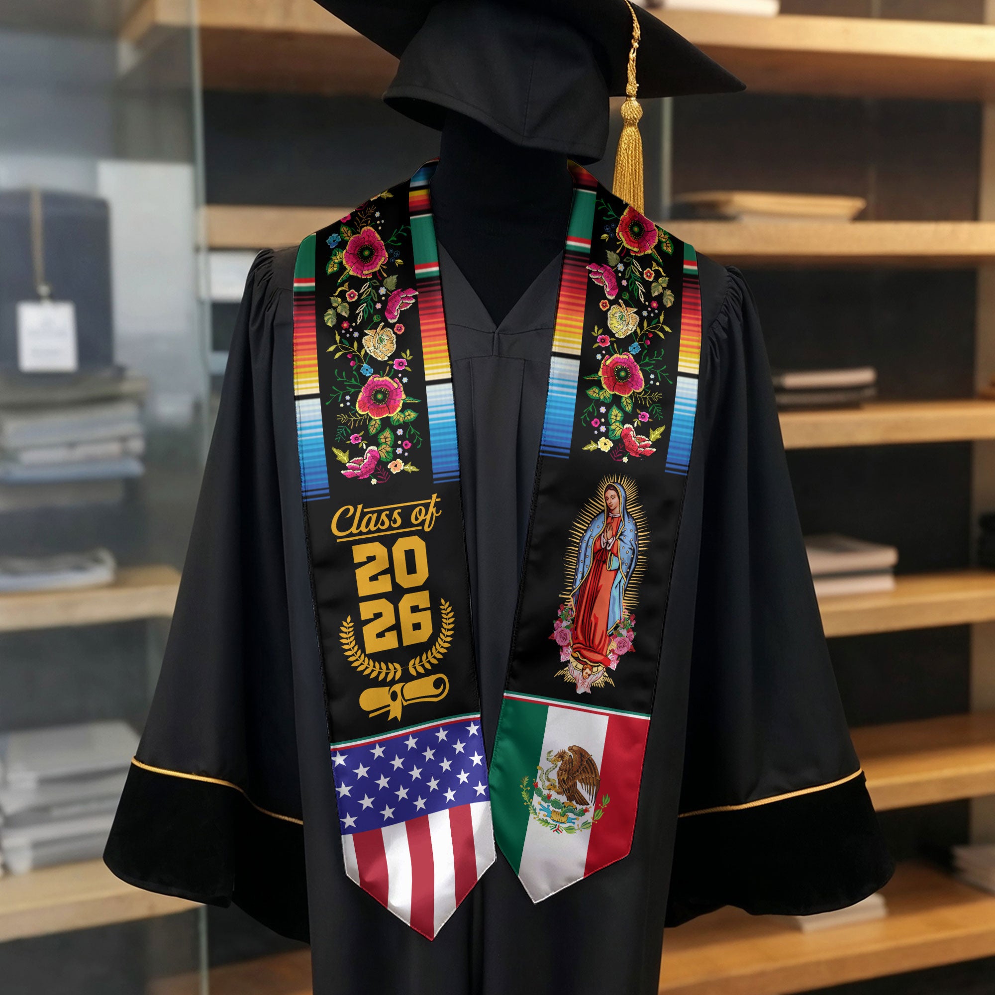 2026 Mexico Graduation Sash, Mexican Flag Stole for Graduates, Traditional Stole Gift