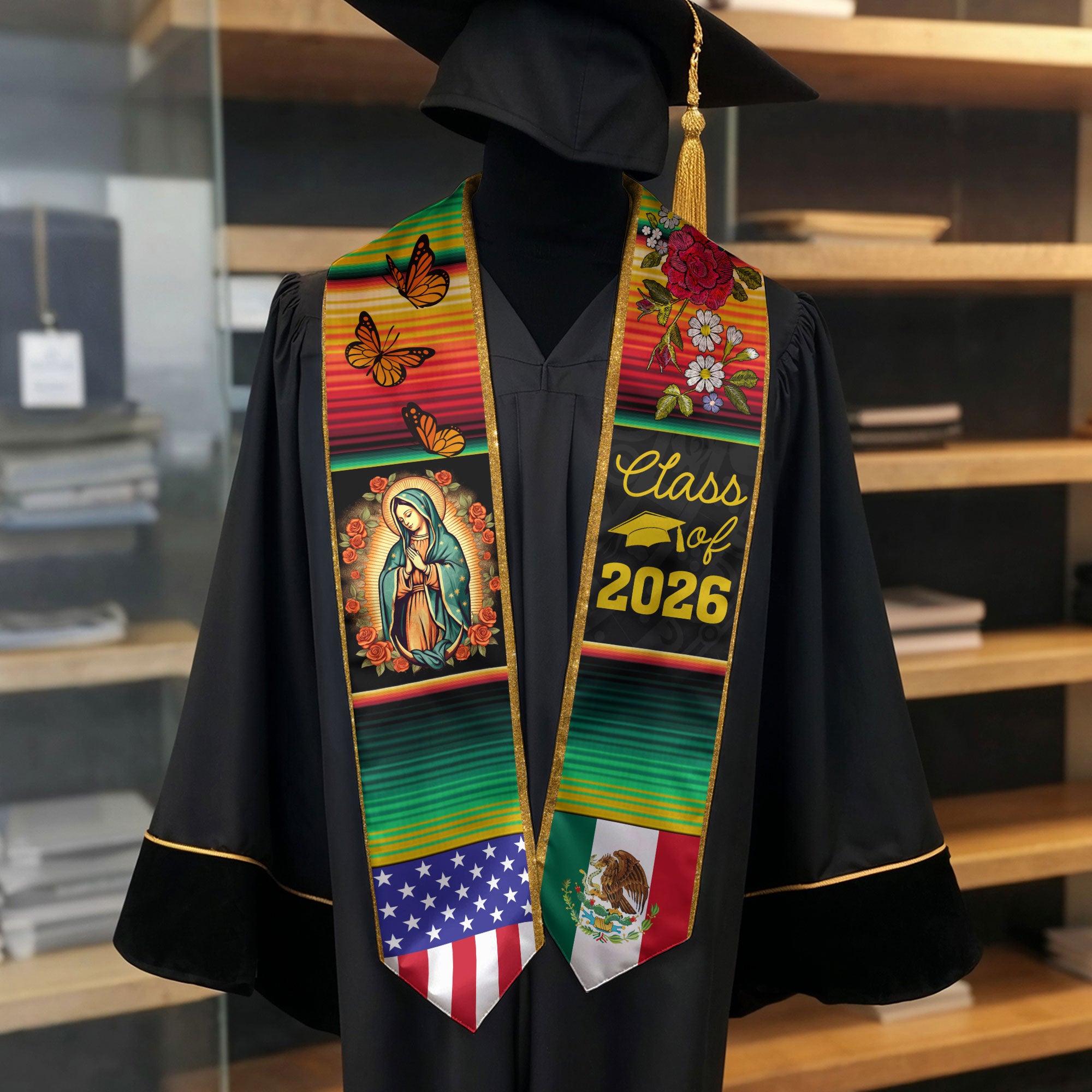 Mexican Flag Graduation Sash 2026, Mexico Stole for Grads, Classic Stole for Ceremony