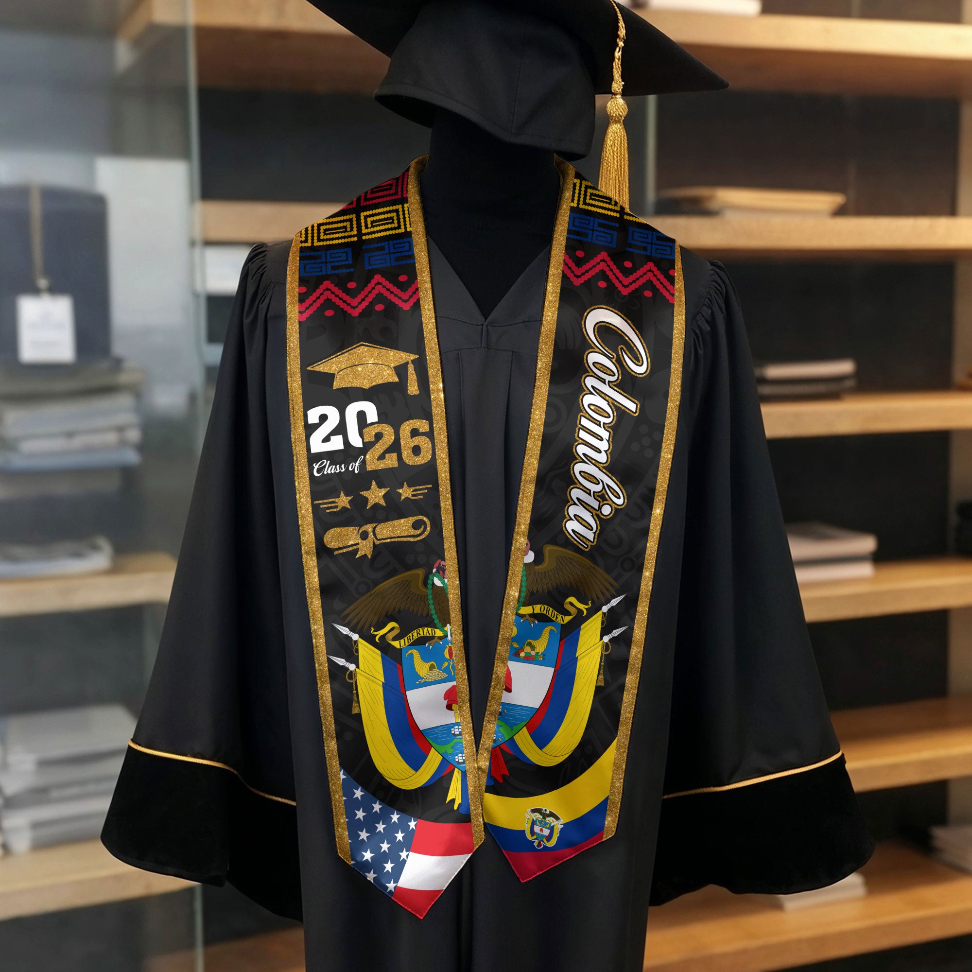 Colombia Flag Graduation Sash 2026, Classic Graduation Stole for Academic Ceremony Class of 2026