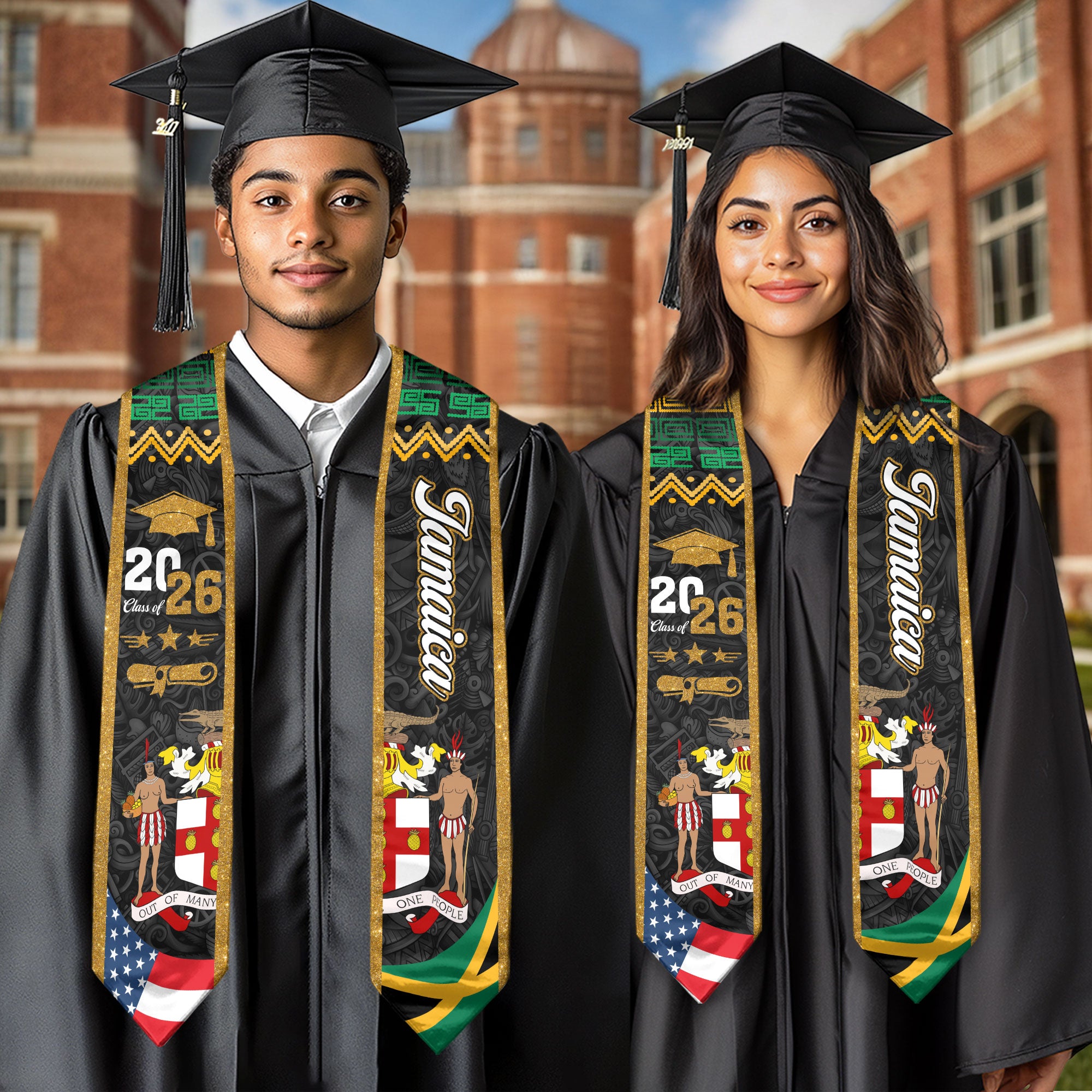 Jamaica American Graduation Stole, Jamaica Flag Graduation Sash Class of 2026