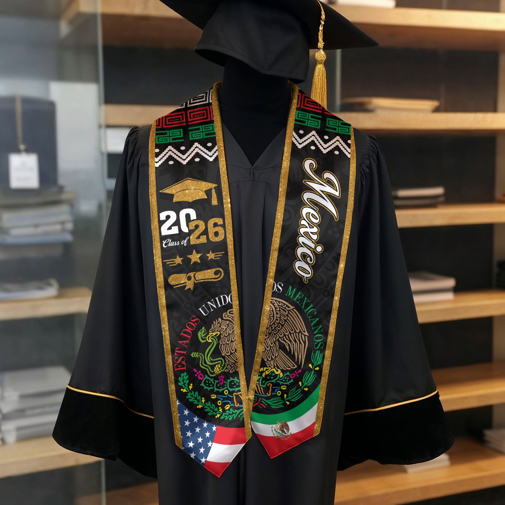 2026 Mexican Flag Stole, Mexico Graduation Sash for Graduates, Traditional Graduation Wear