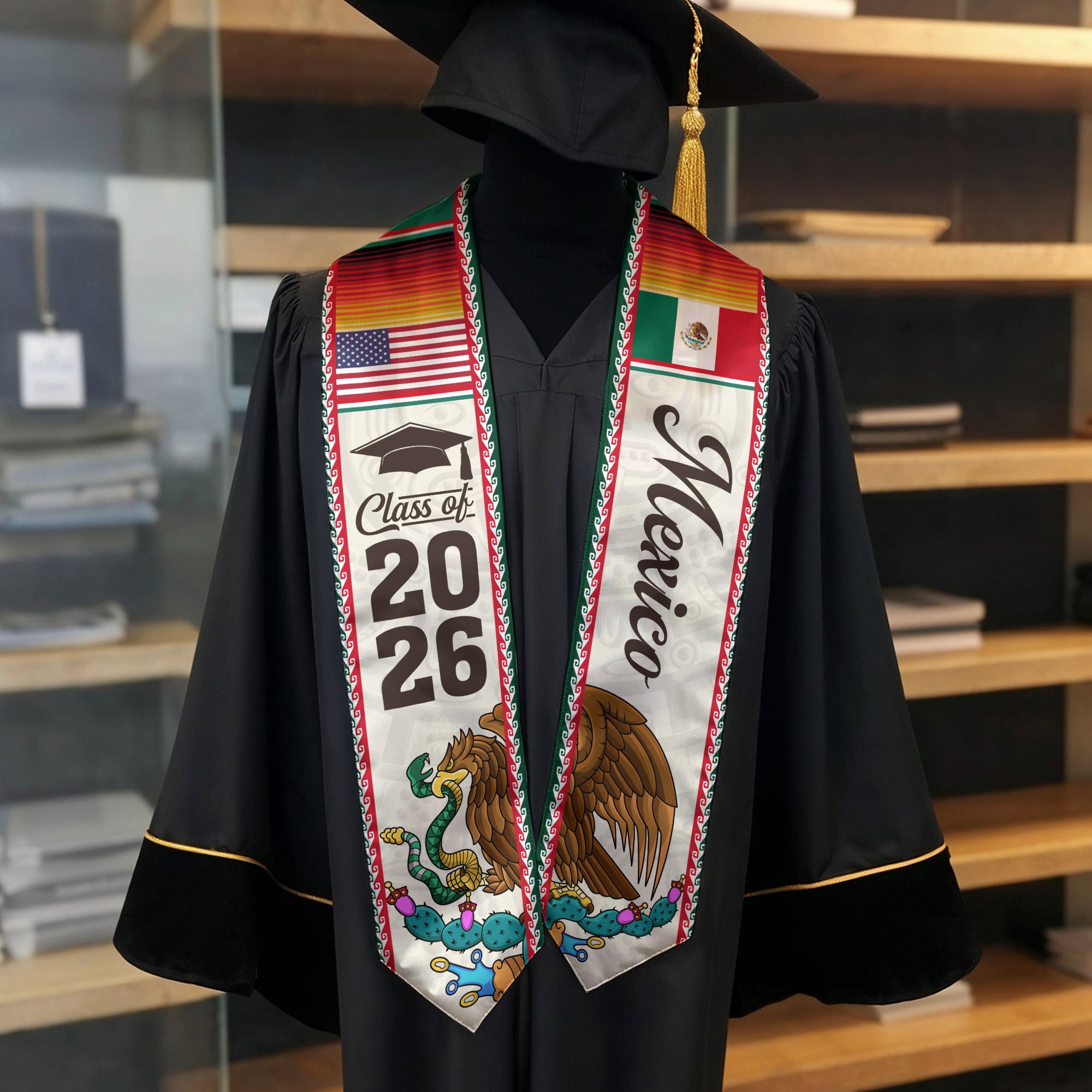 Mexico Graduation Stole 2026, Mexico Flag Sash, Classic Graduation Stole for Class 2026