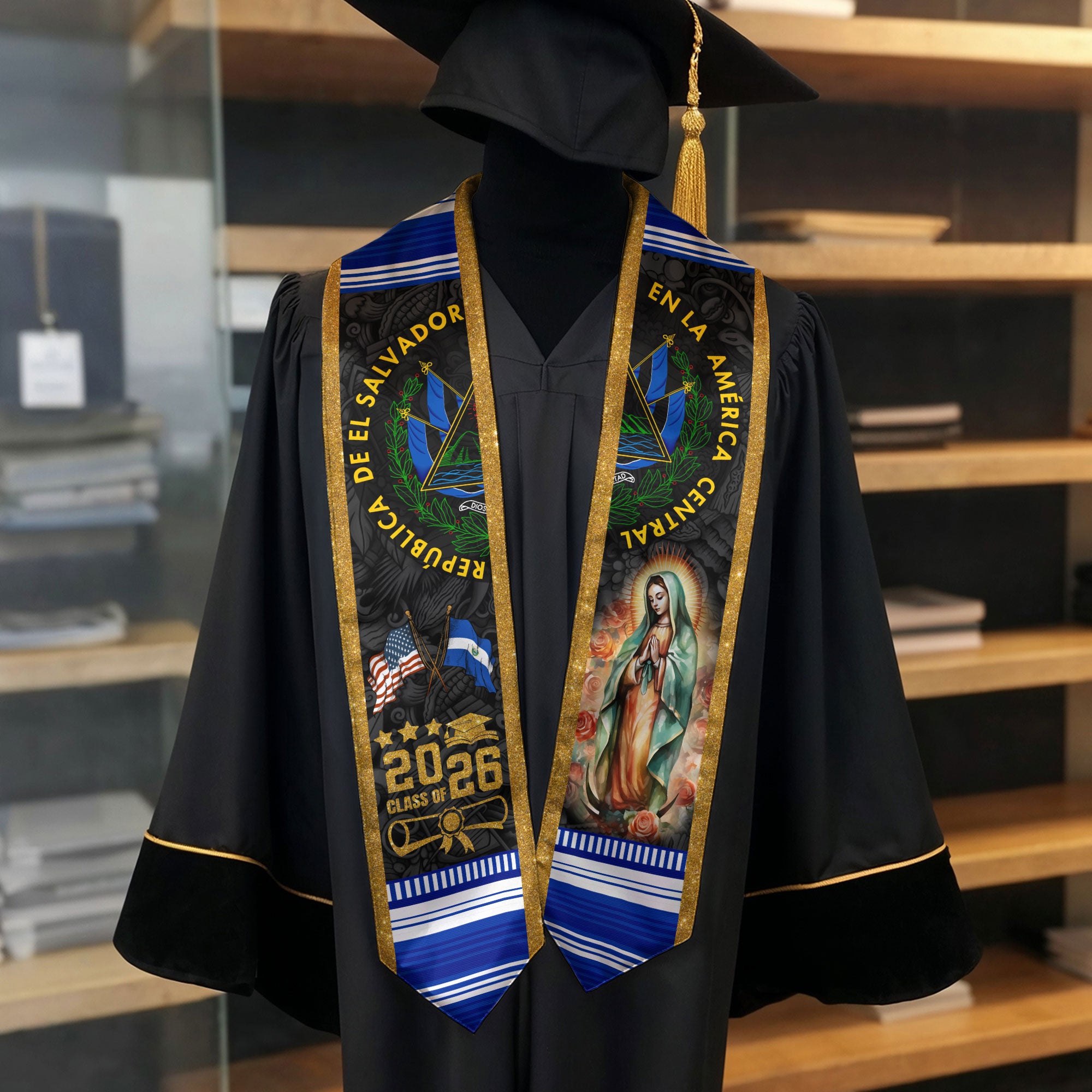 El Salvador Flag Graduation Stole 2026, Salvadoran Graduation Stole 2026