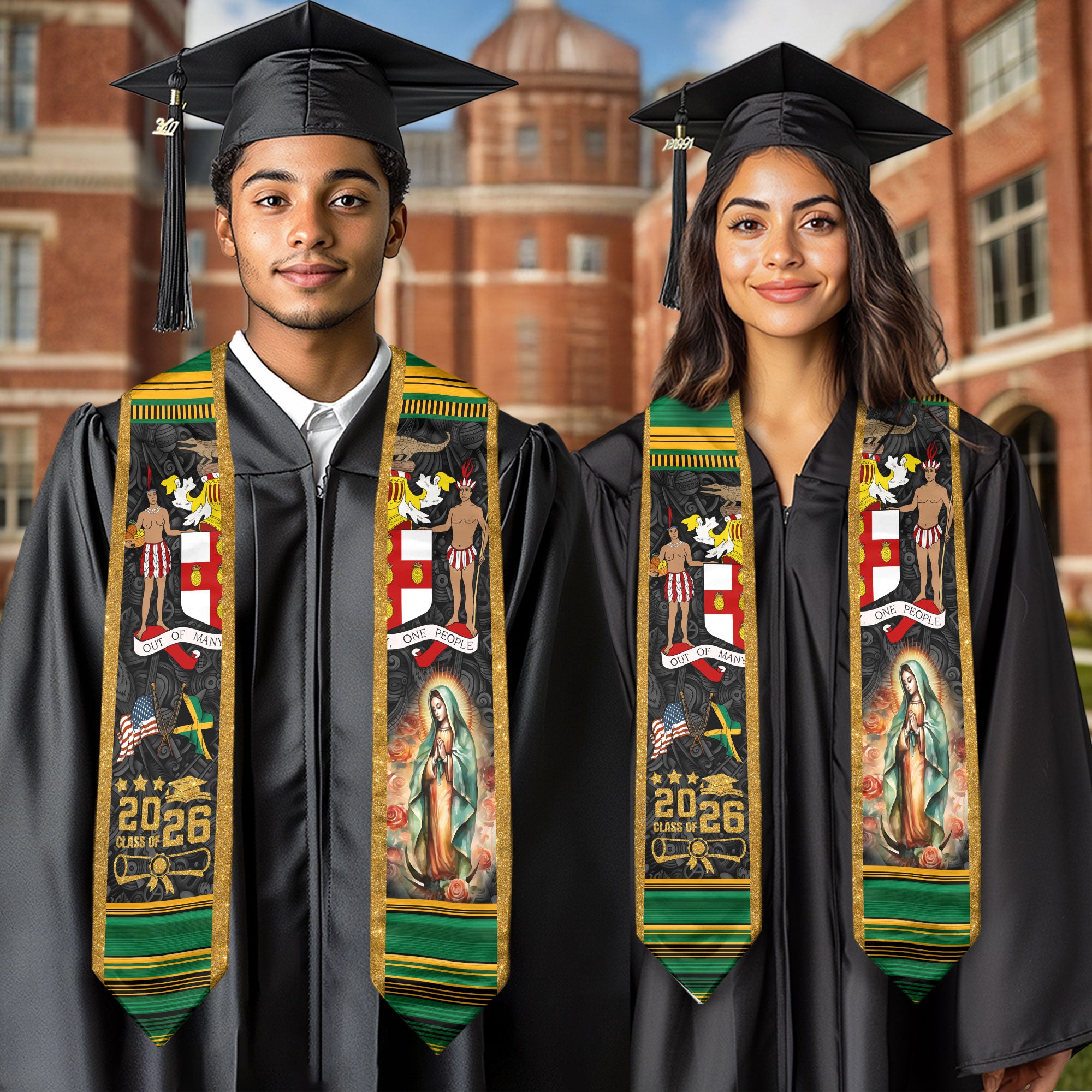 Jamaica Graduation Stole 2026, Jamaican Flag Graduation Sash, Classic Academic Stole for Class of 2026