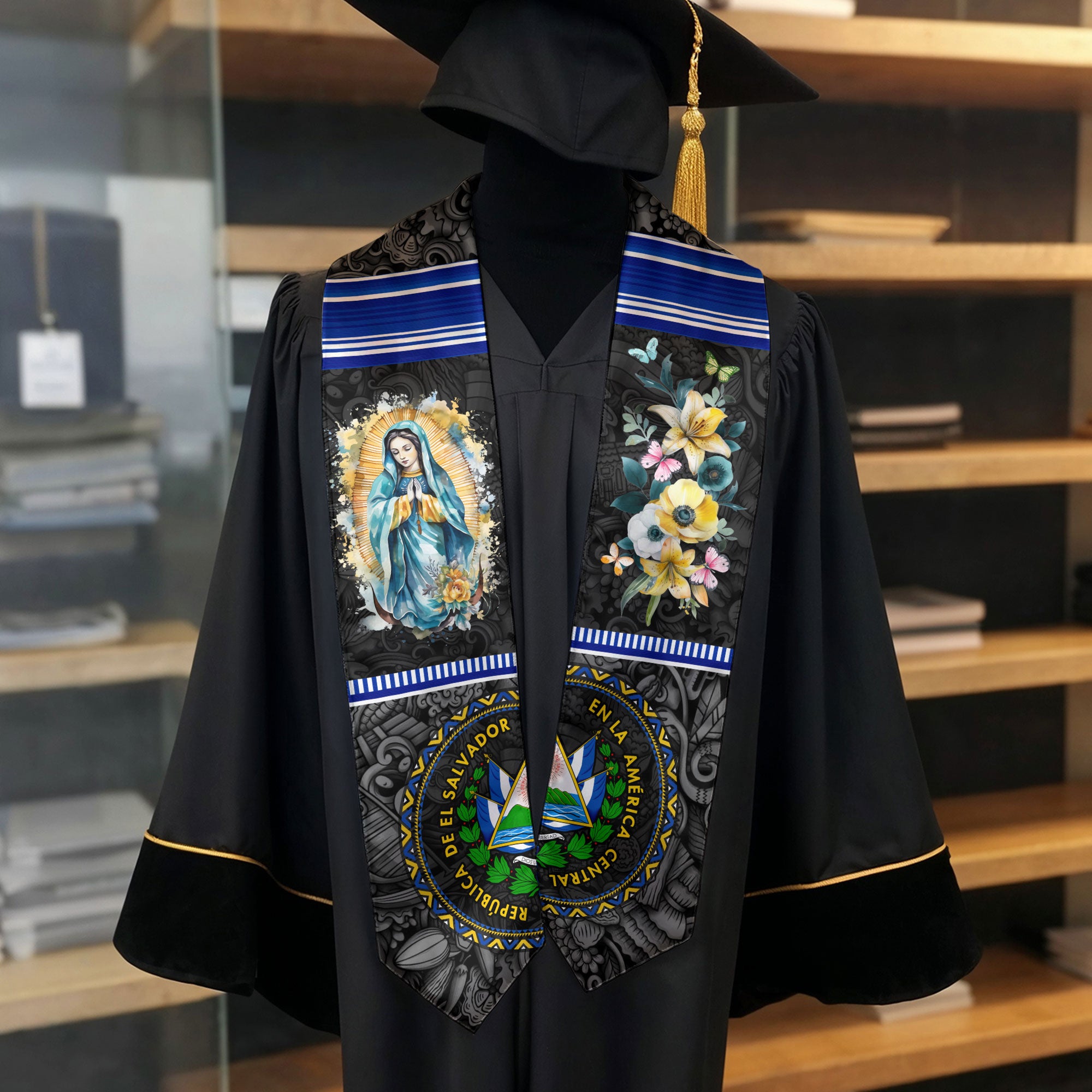 El Salvador Graduation Stole 2026, Salvadoran Flag Sash, Grad Stole for Graduates