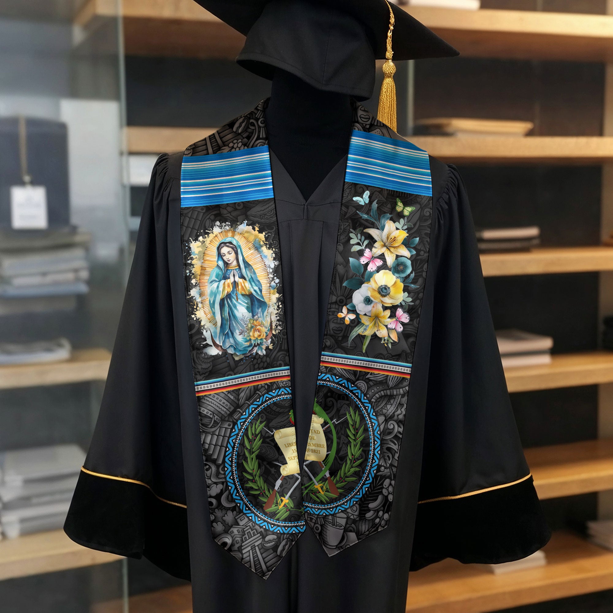 Guatemalan Flag Graduation Sash for Class of 2026, Classic Guatemala Graduation Stole Design
