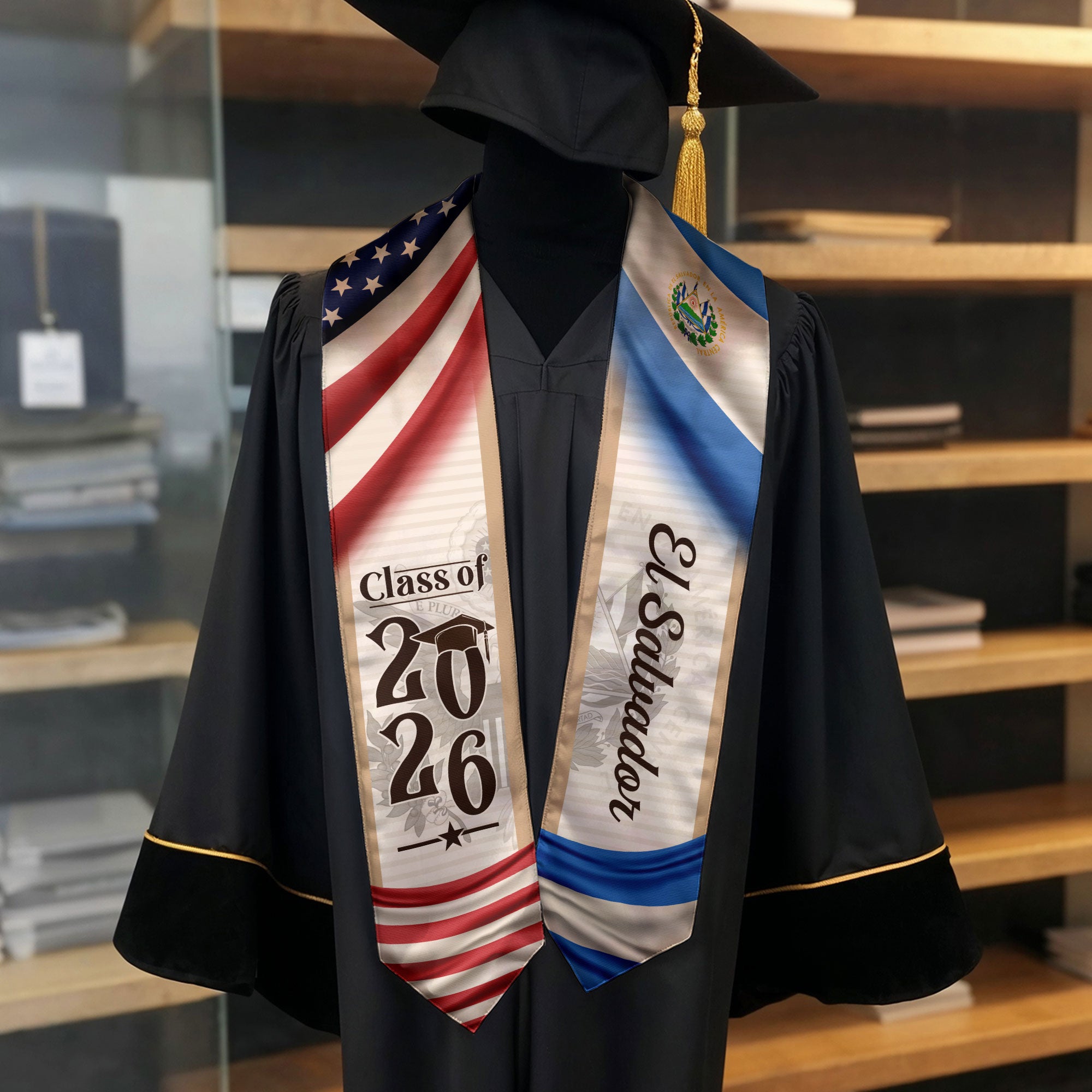 Salvadoran Graduation Stole 2026, El Salvador Flag Sash, Grad Sash Class of 2026