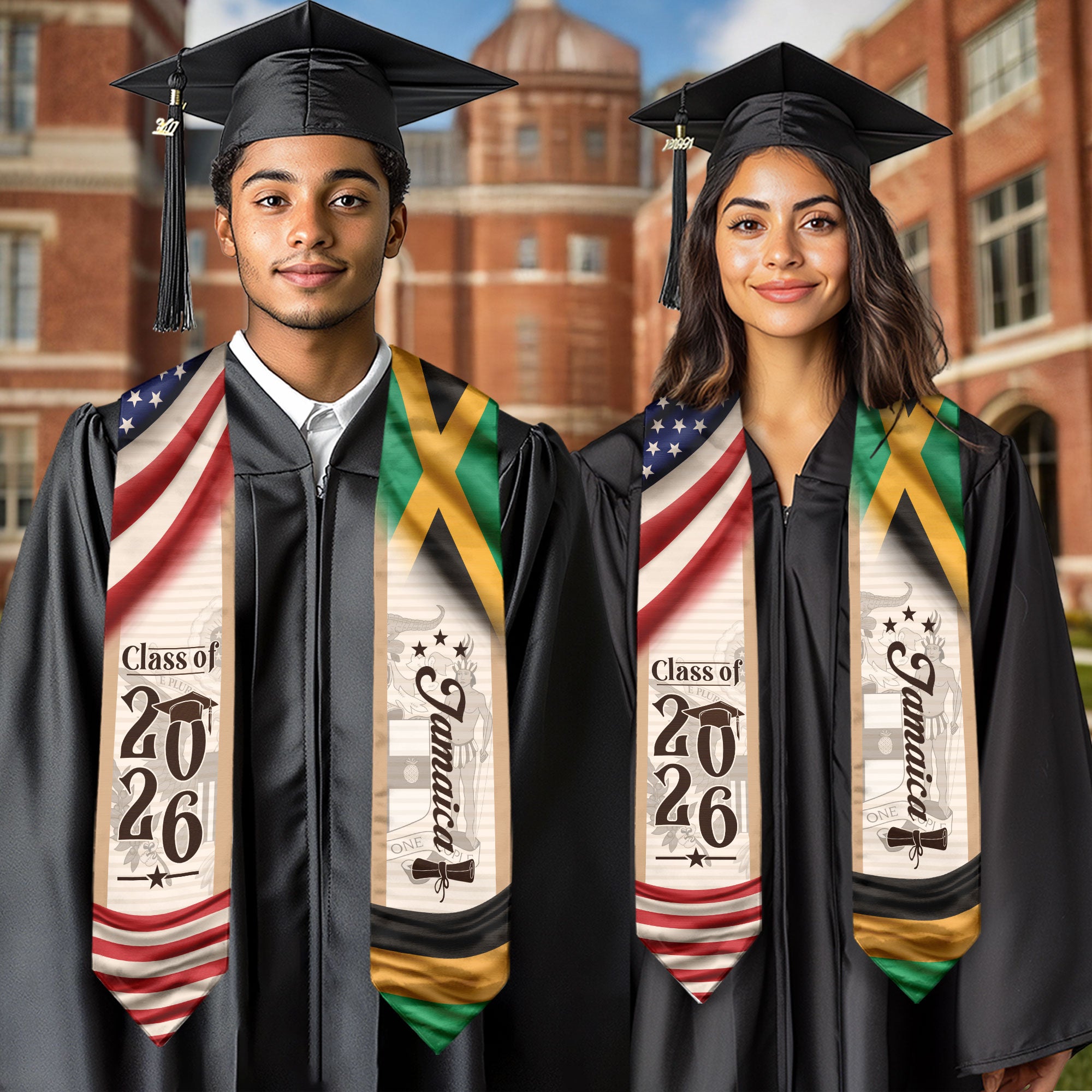 Jamaica Flag Graduation Stole 2026, Jamaican Graduation Sash, Elegant Design for Class of 2026