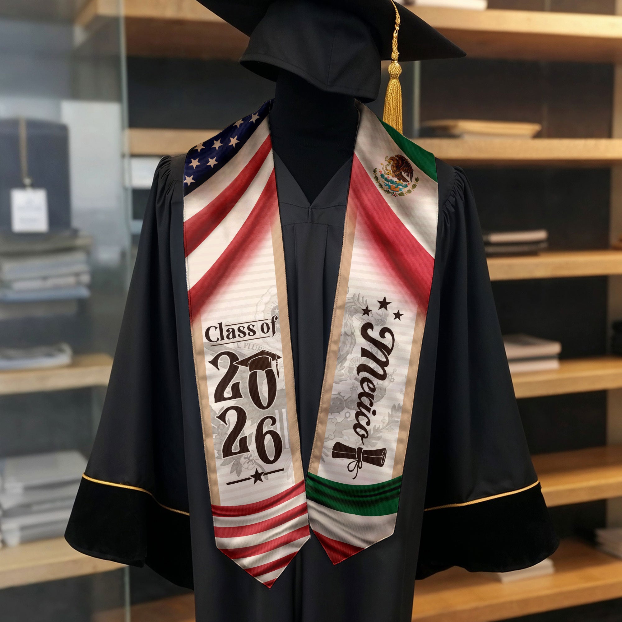Mexico Graduation Sash 2026, Mexican American Flag Graduation Sash, Mexican Stole