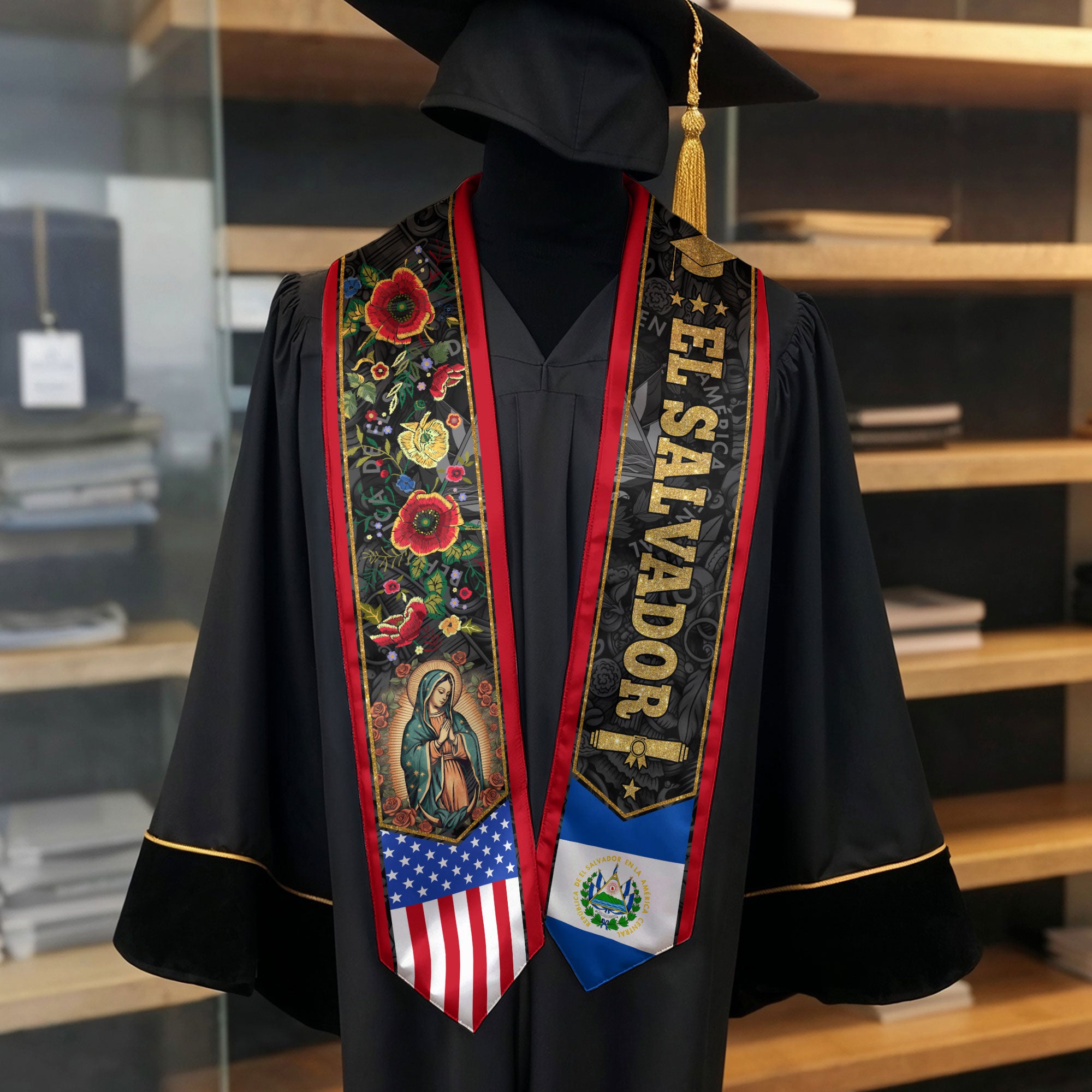 El Salvador Graduation Stole 2026, Salvadoran Flag Graduation Sash, Academic Style for Graduates