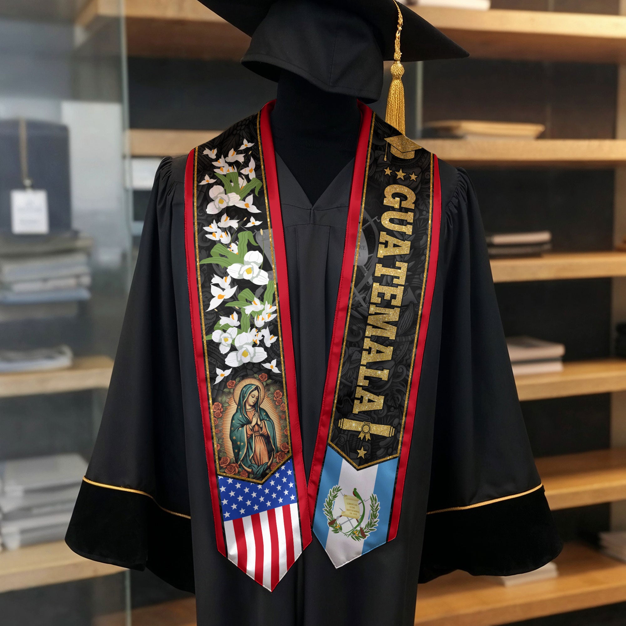Guatemala Graduation Stole 2026, Guatemalan Flag Graduation Sash, Classic Academic Style for Graduates