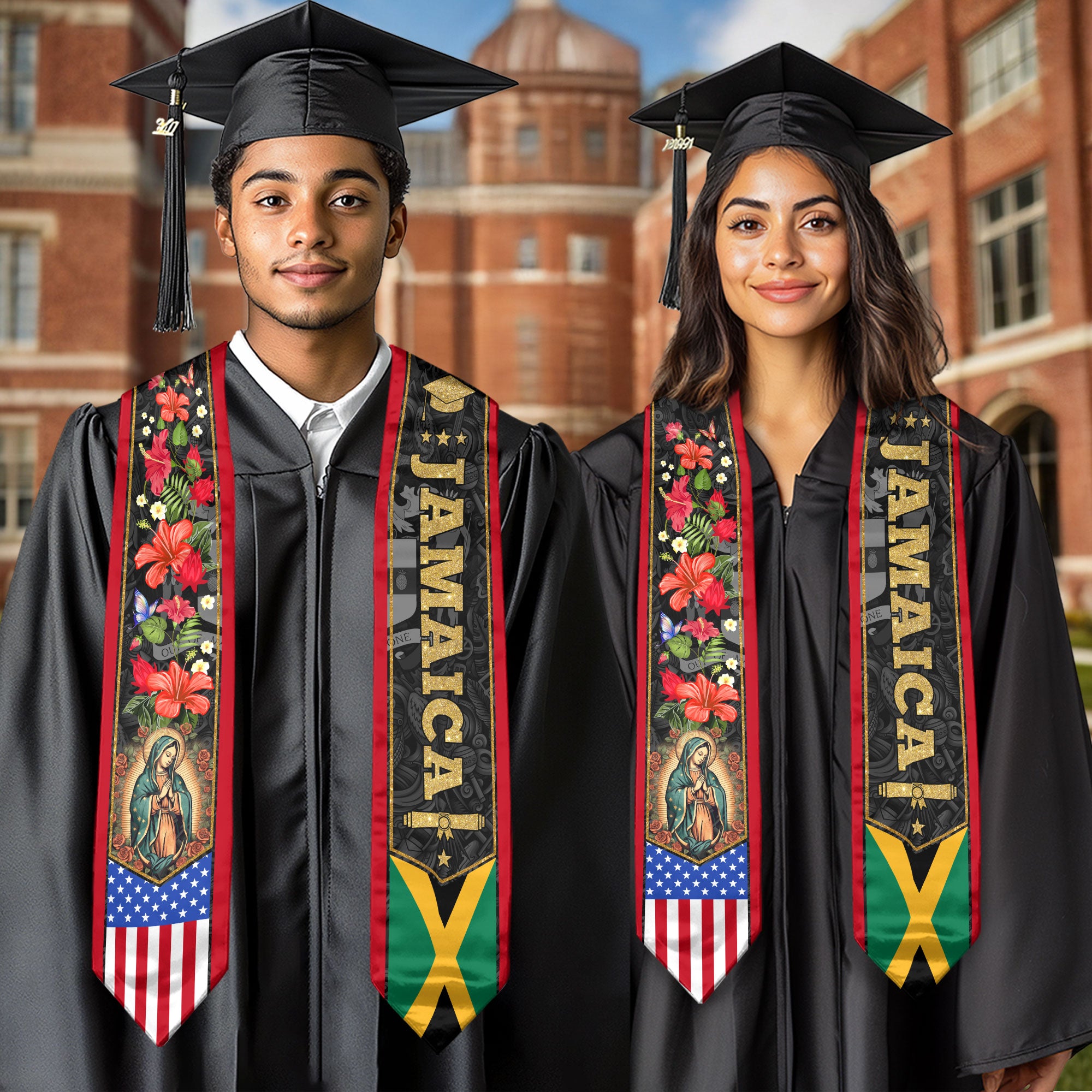 Jamaica Graduation Stole 2026, Island Flag Sash, Formal Graduation Stole Style