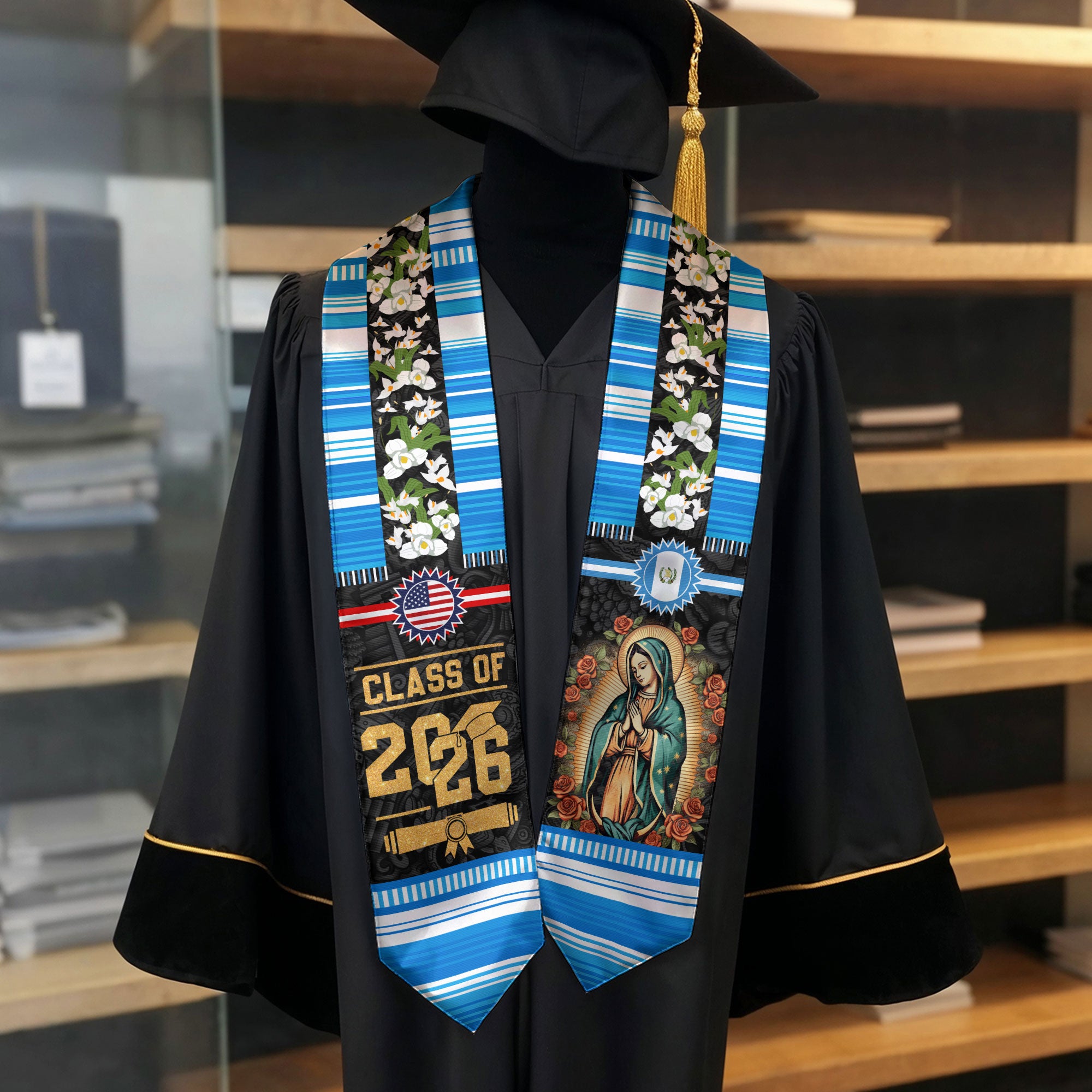 Guatemalan Flag Graduation Stole 2026, Guatemala Graduation Sash, Elegant Cultural Academic Design