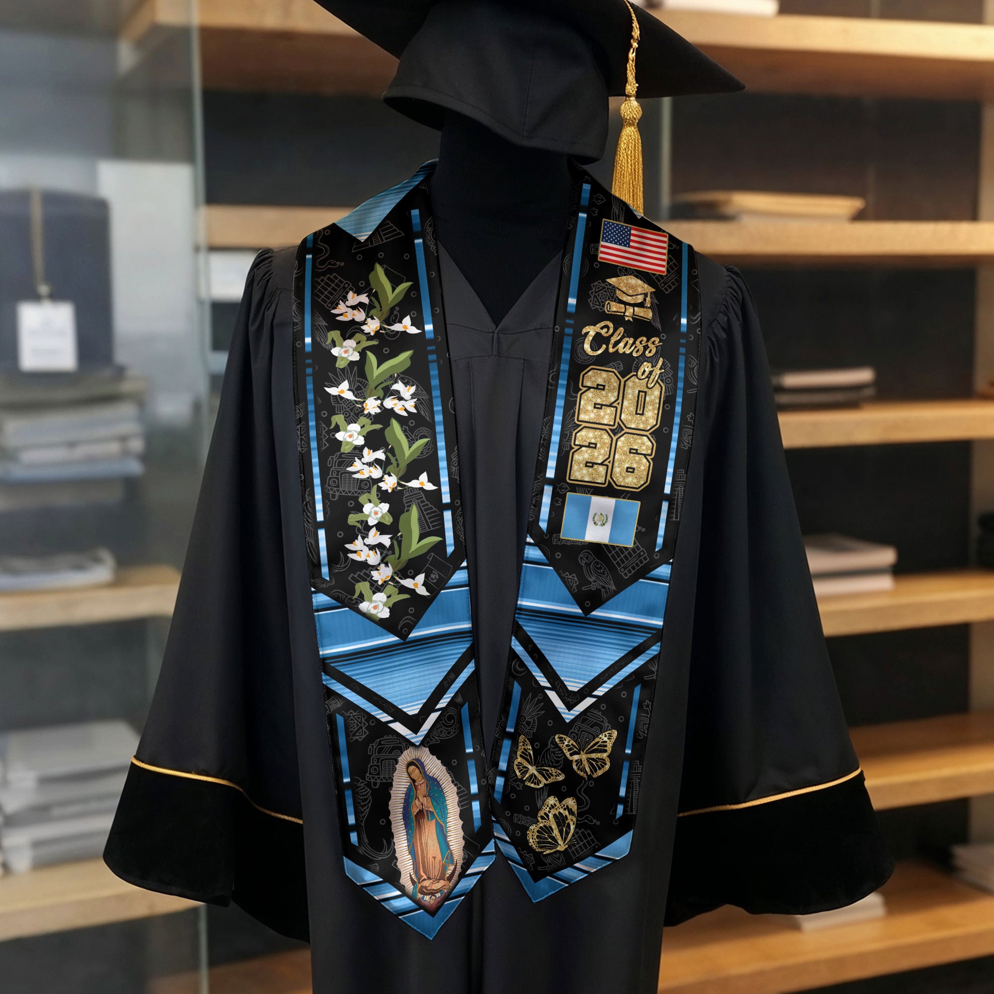 Guatemala Graduation Stole 2026, Guatemalan Flag Sash, Classic Graduation Stole Design