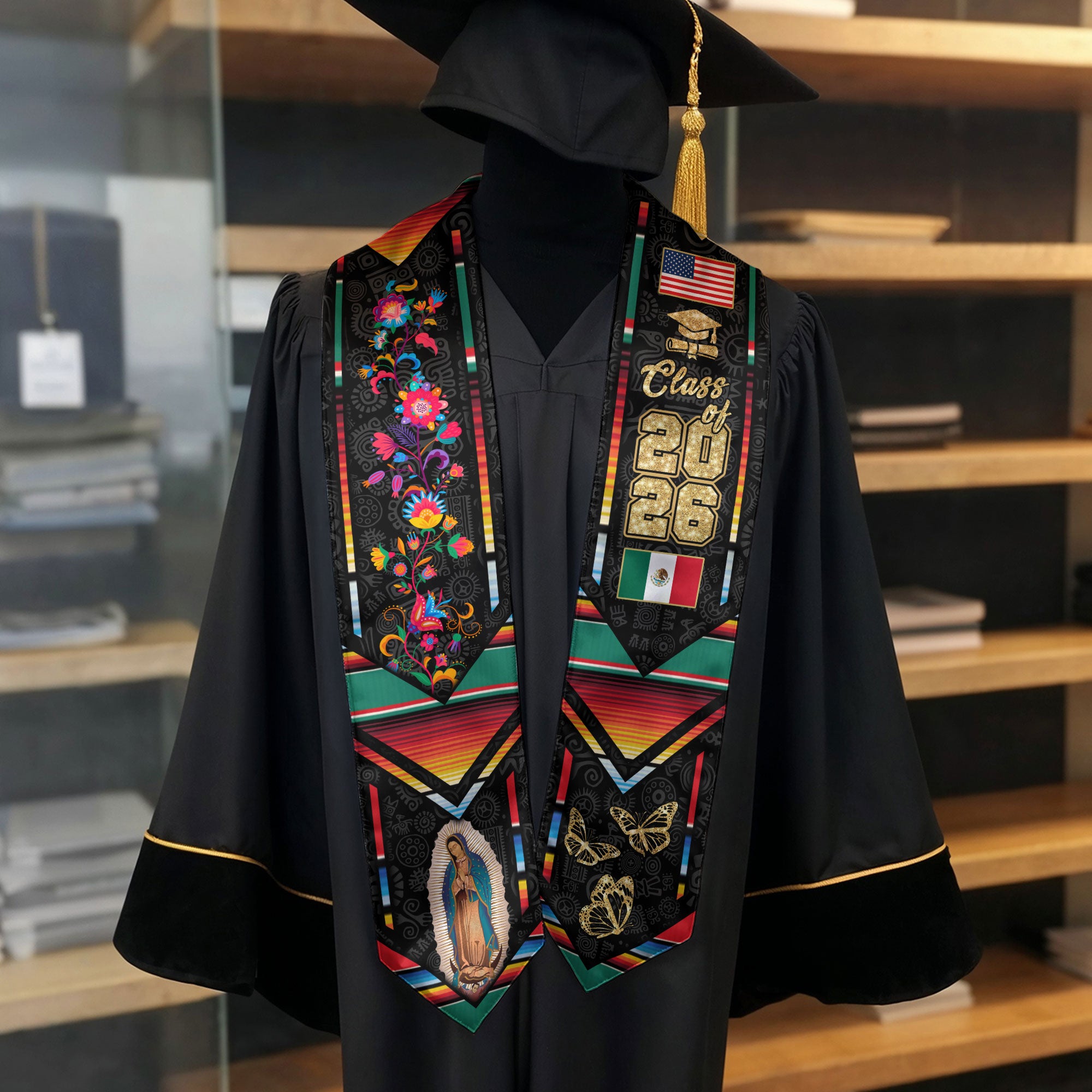 Mexican Graduation Sash 2026, Mexican American Flag Stole, Graduation Stole 2026