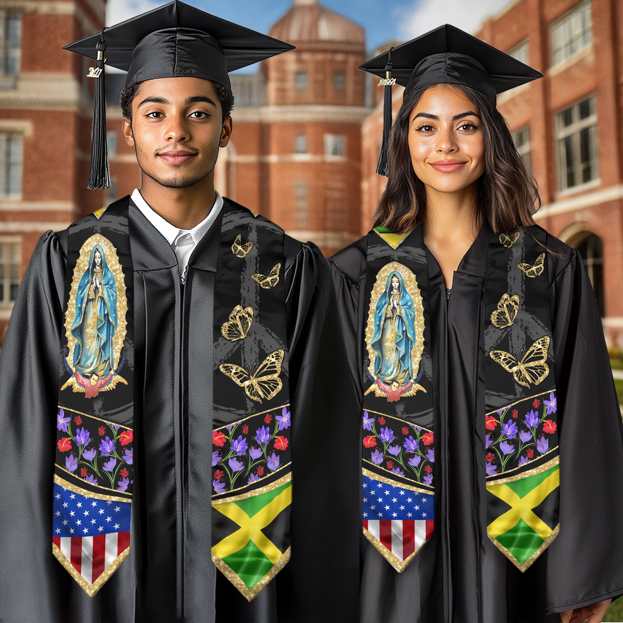 Jamaican Flag Graduation Sash 2026, Jamaica Graduation Stole, Traditional Academic Sash