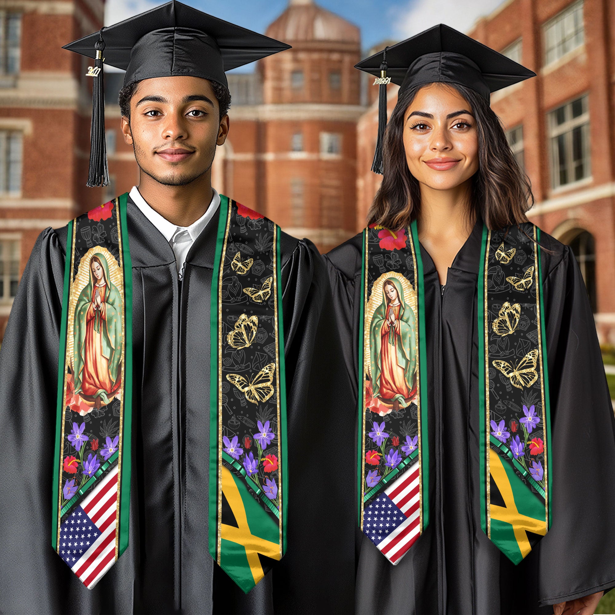 Jamaica Flag Graduation Stole 2026, Jamaican Graduation Sash, Clean and Elegant Graduation Style