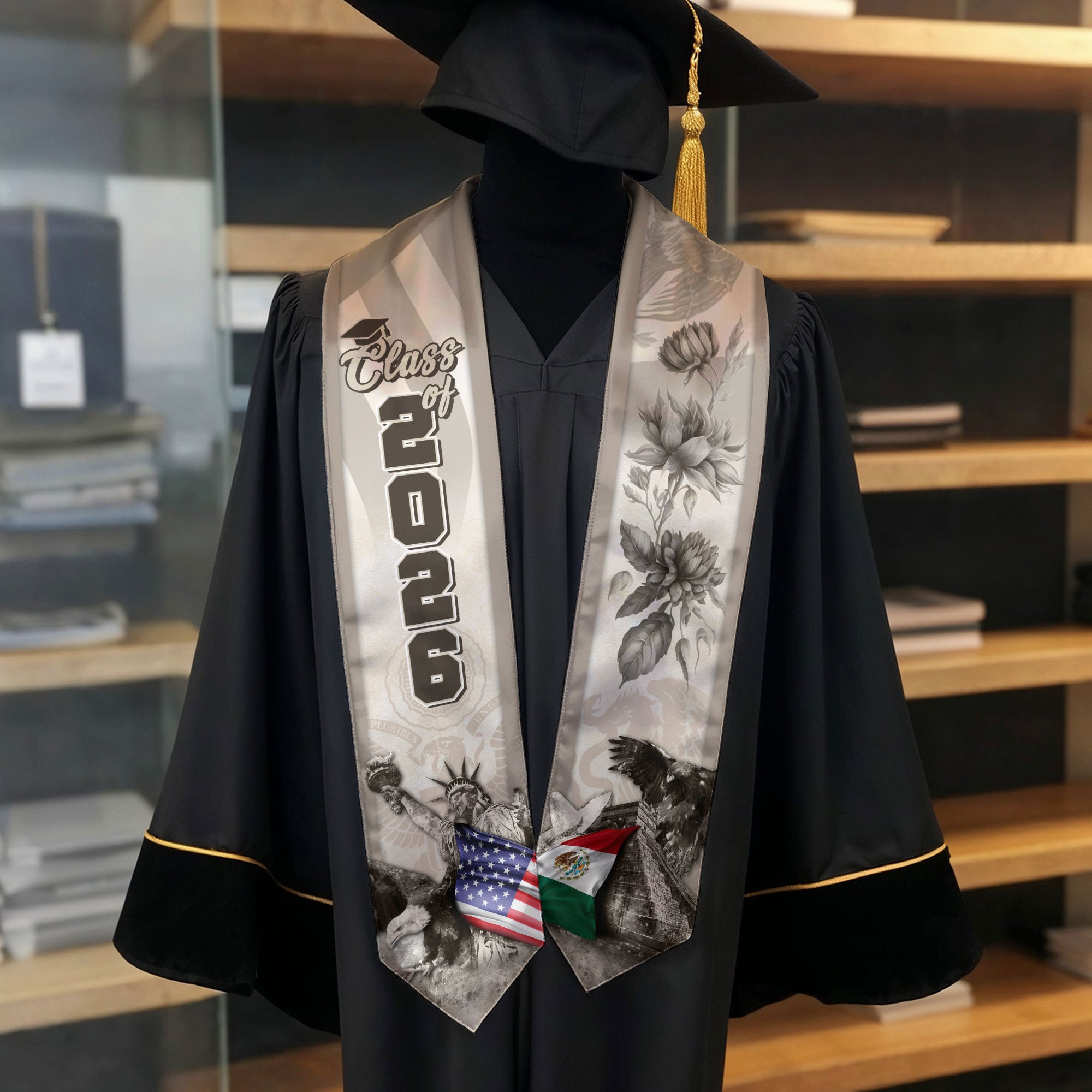 Mexican Graduation Stole 2026, Mexican American Flag Sash, Graduation Stole 2026
