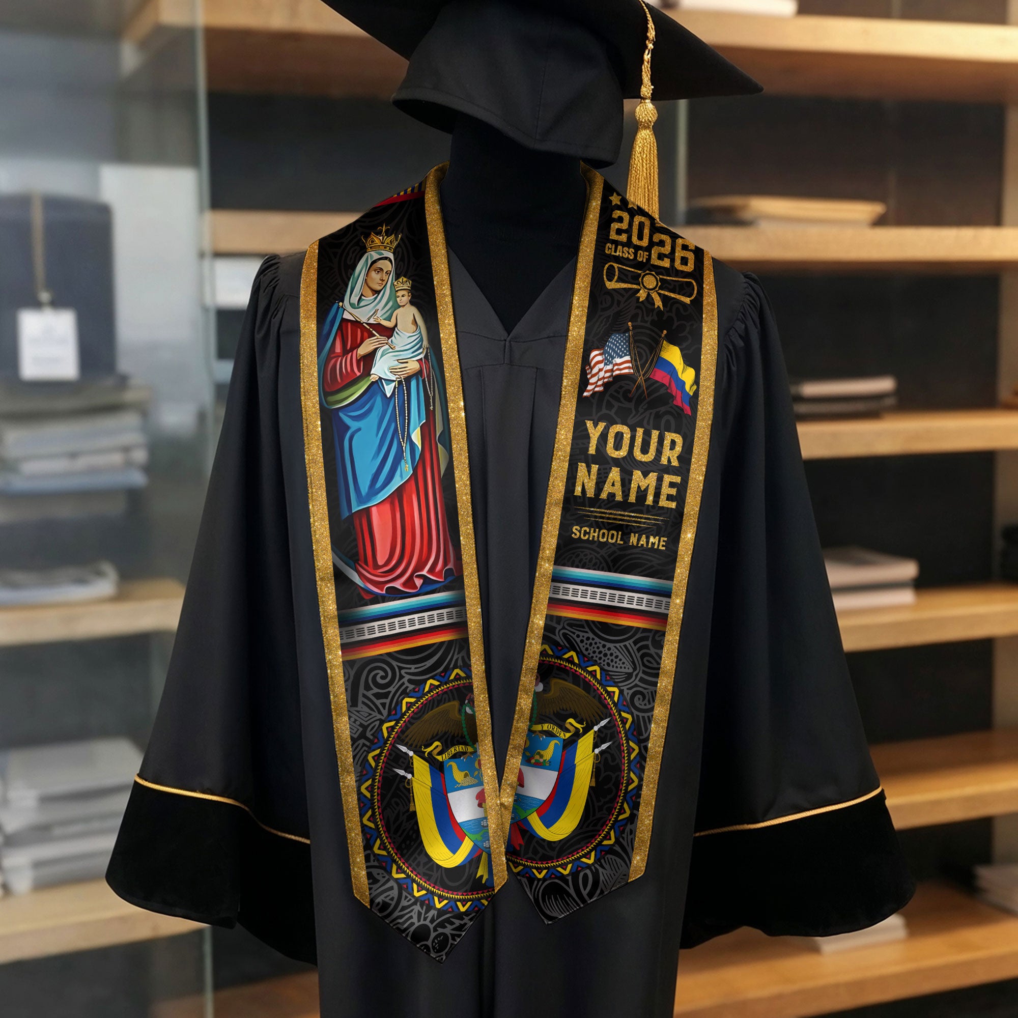Colombia Graduation Stole 2026, Colombian Flag Sash, Tailored Detail for Class of 2026