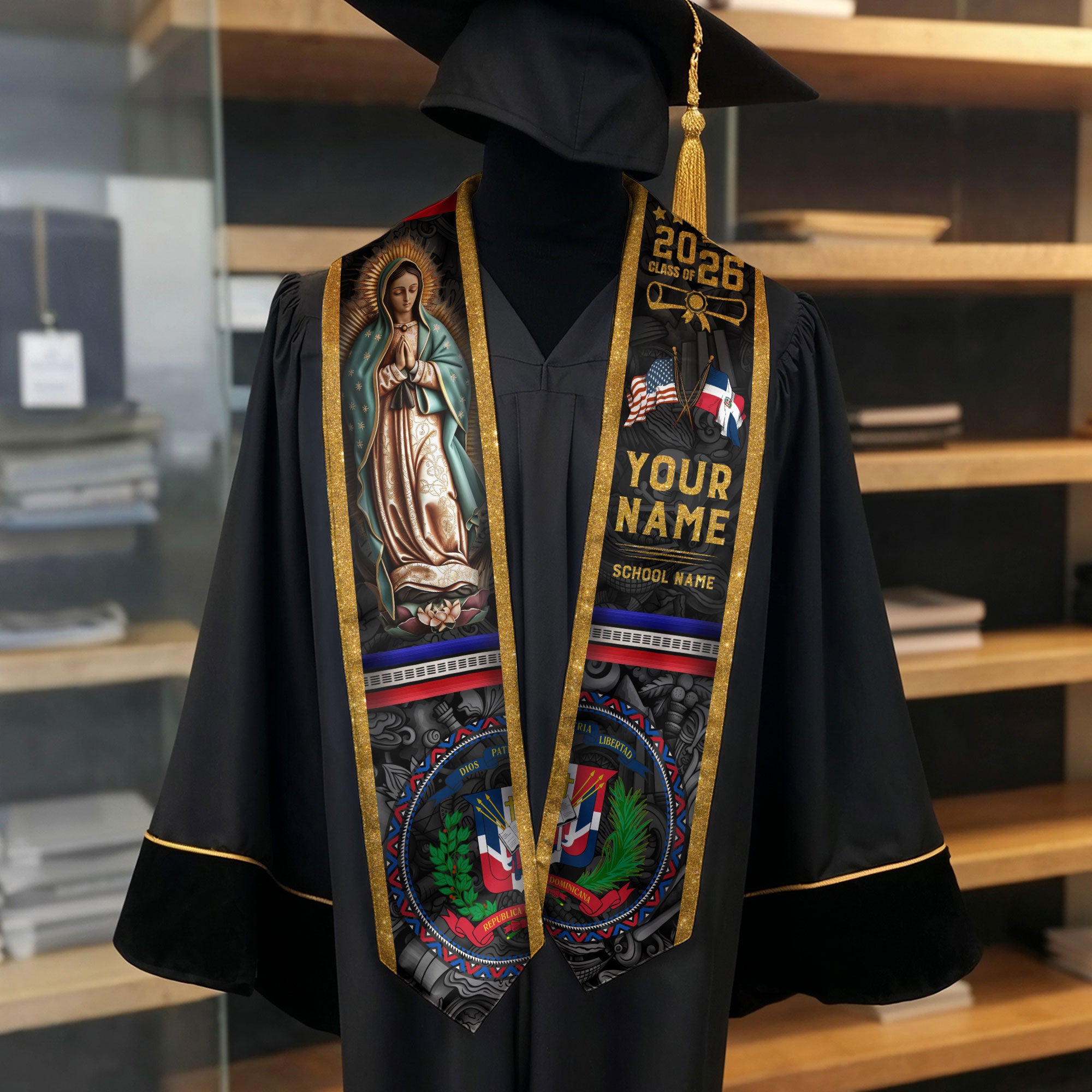 Dominican Graduation Stole 2026, Dominican Flag Sash, Custom Detail Option for Graduates