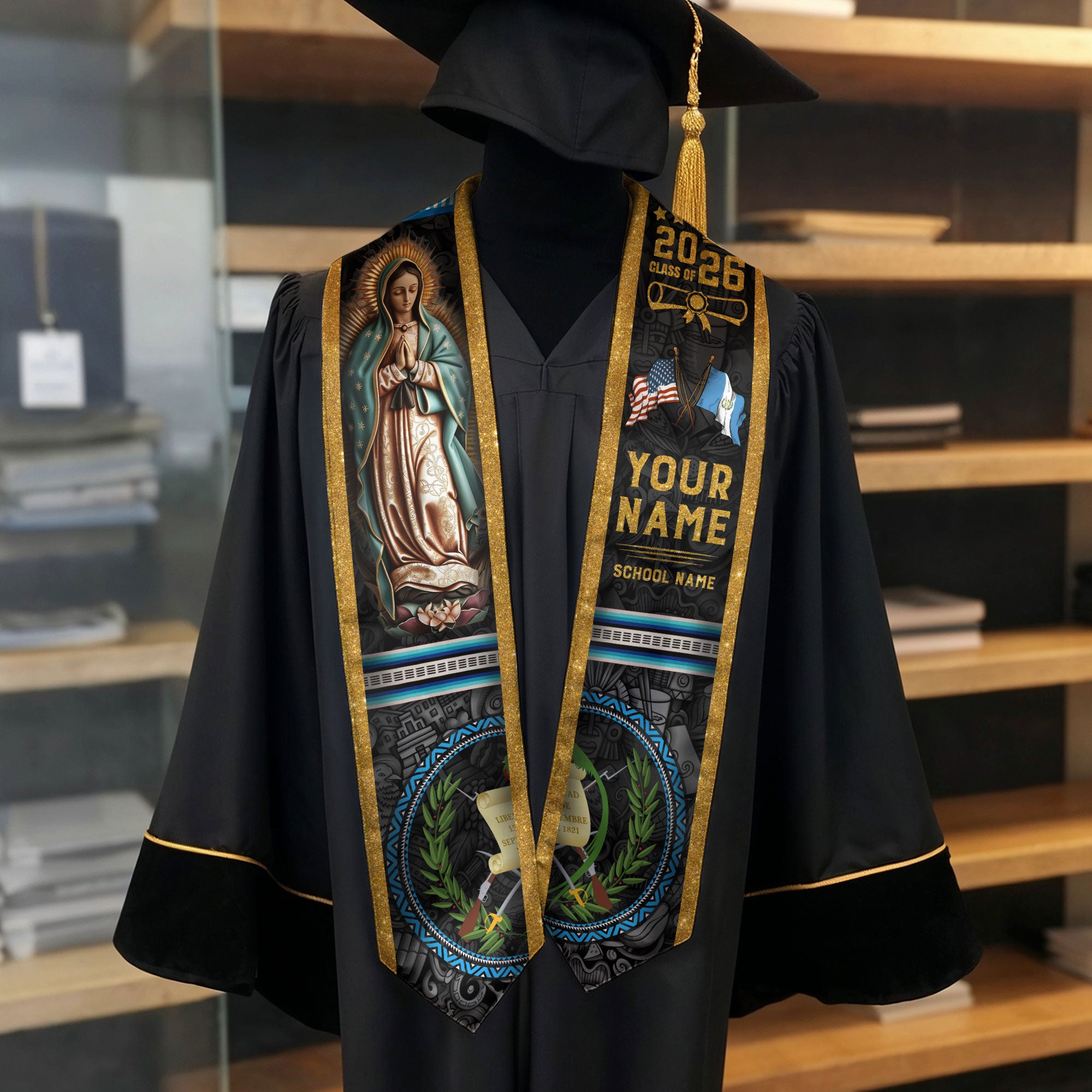Guatemala Graduation Stole 2026, Guatemalan Flag Graduation Sash, Custom Grad Stole
