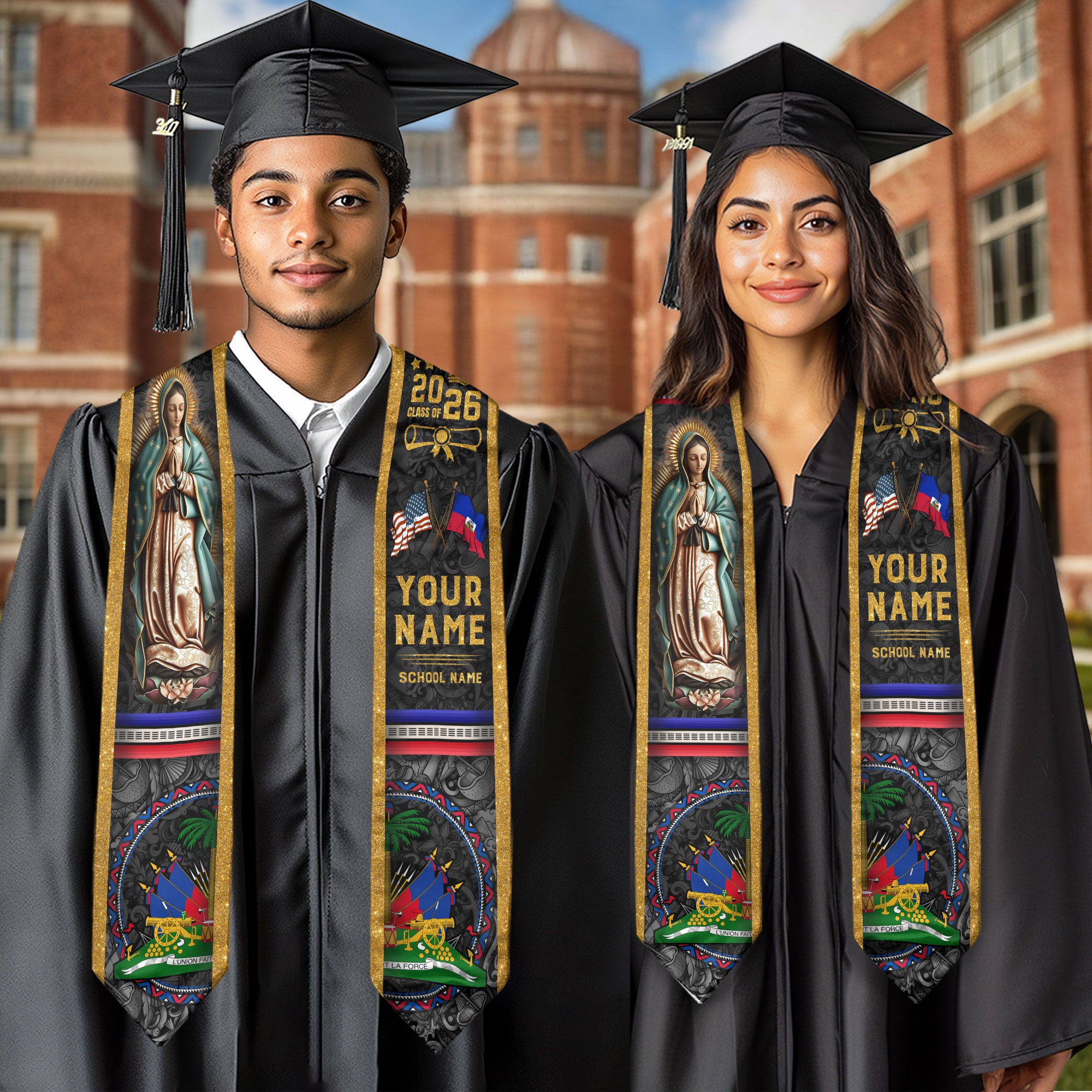 Haiti Graduation Stole 2026, Haitian Flag Sash, Tailored Detail for Class of 2026 Grads