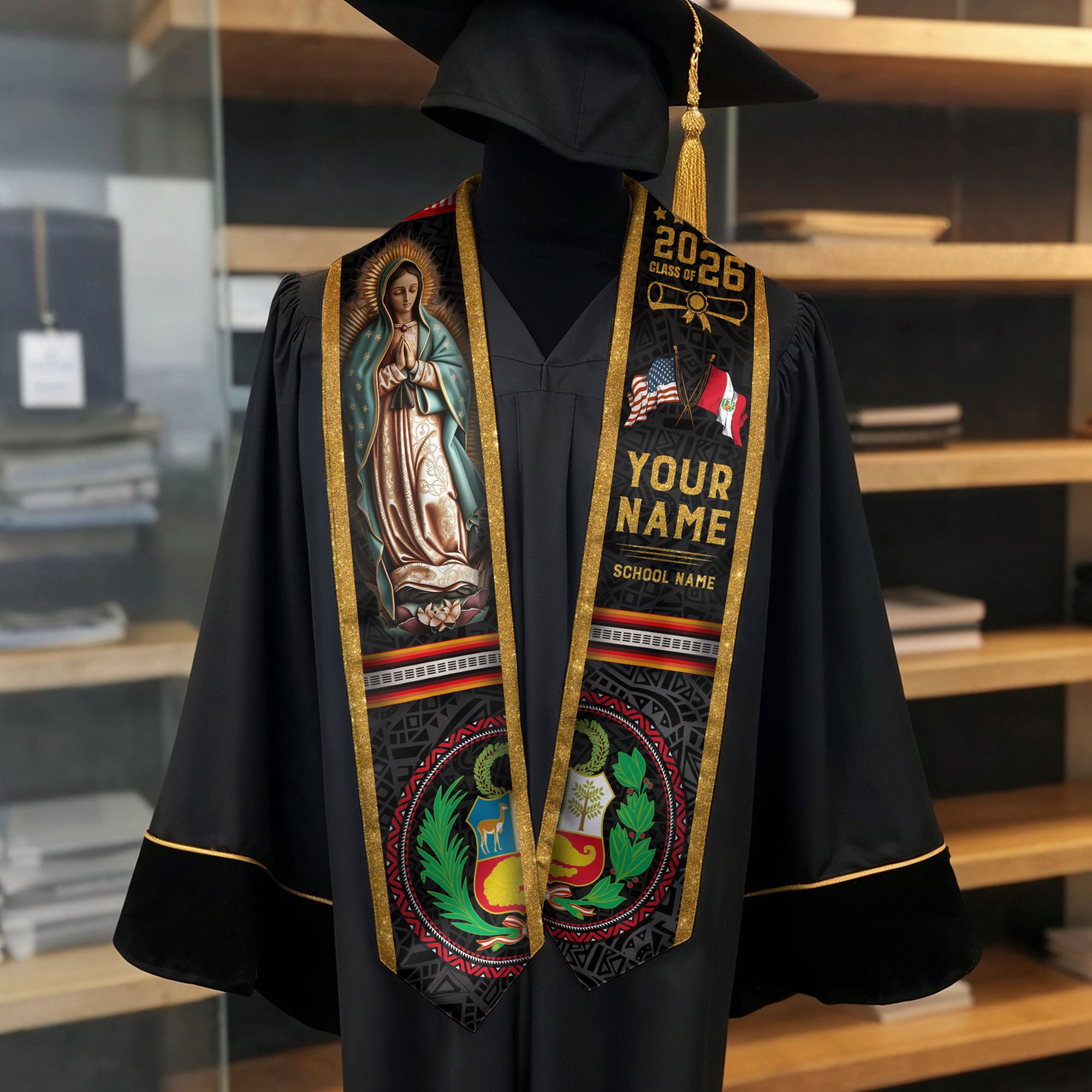Peru Graduation Stole 2026, Peruvian Flag Sash, Tailored Detail for Class of 2026 Grads