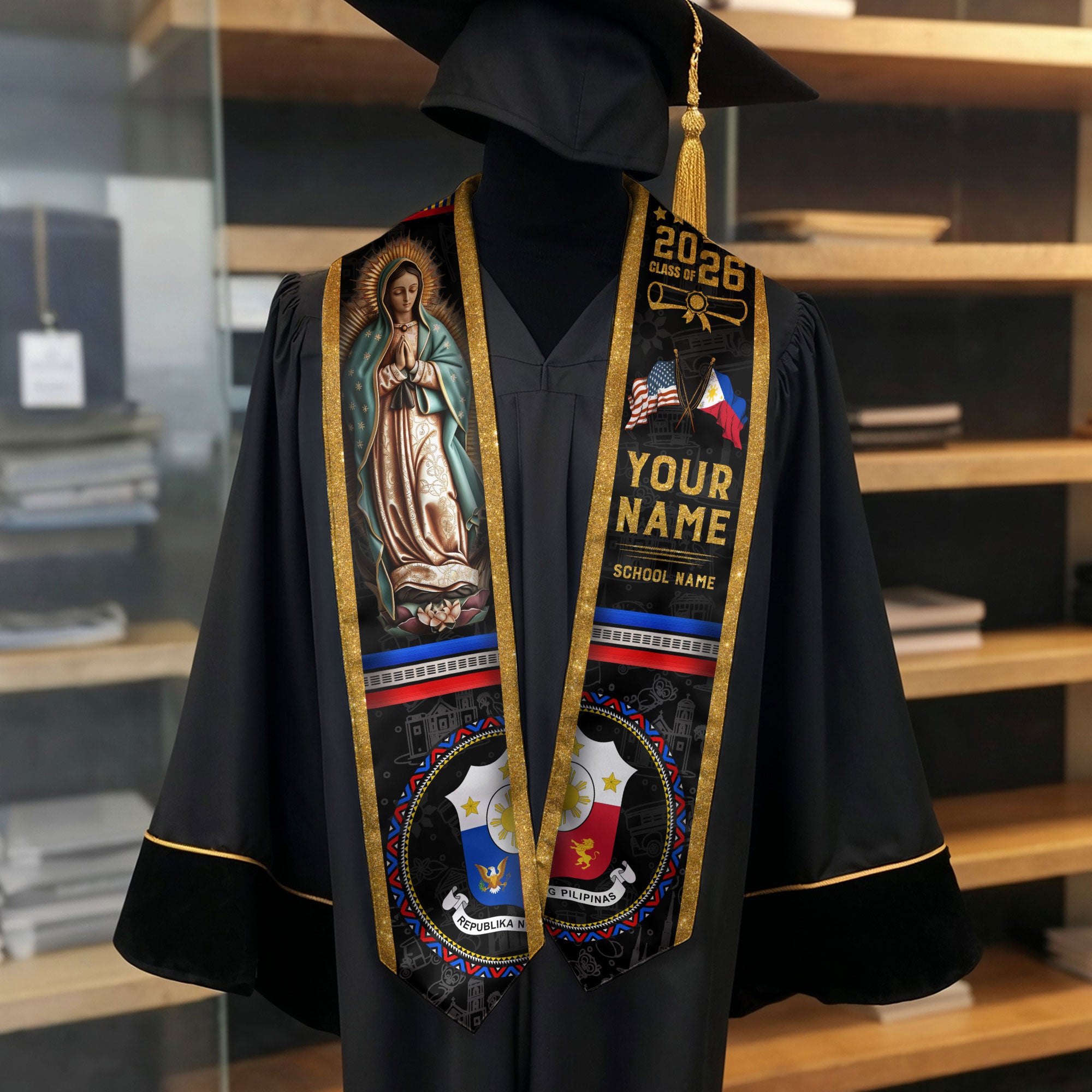 Philippines Graduation Stole 2026, Filipino Flag Graduation Sash, Custom Grad Stole 2026