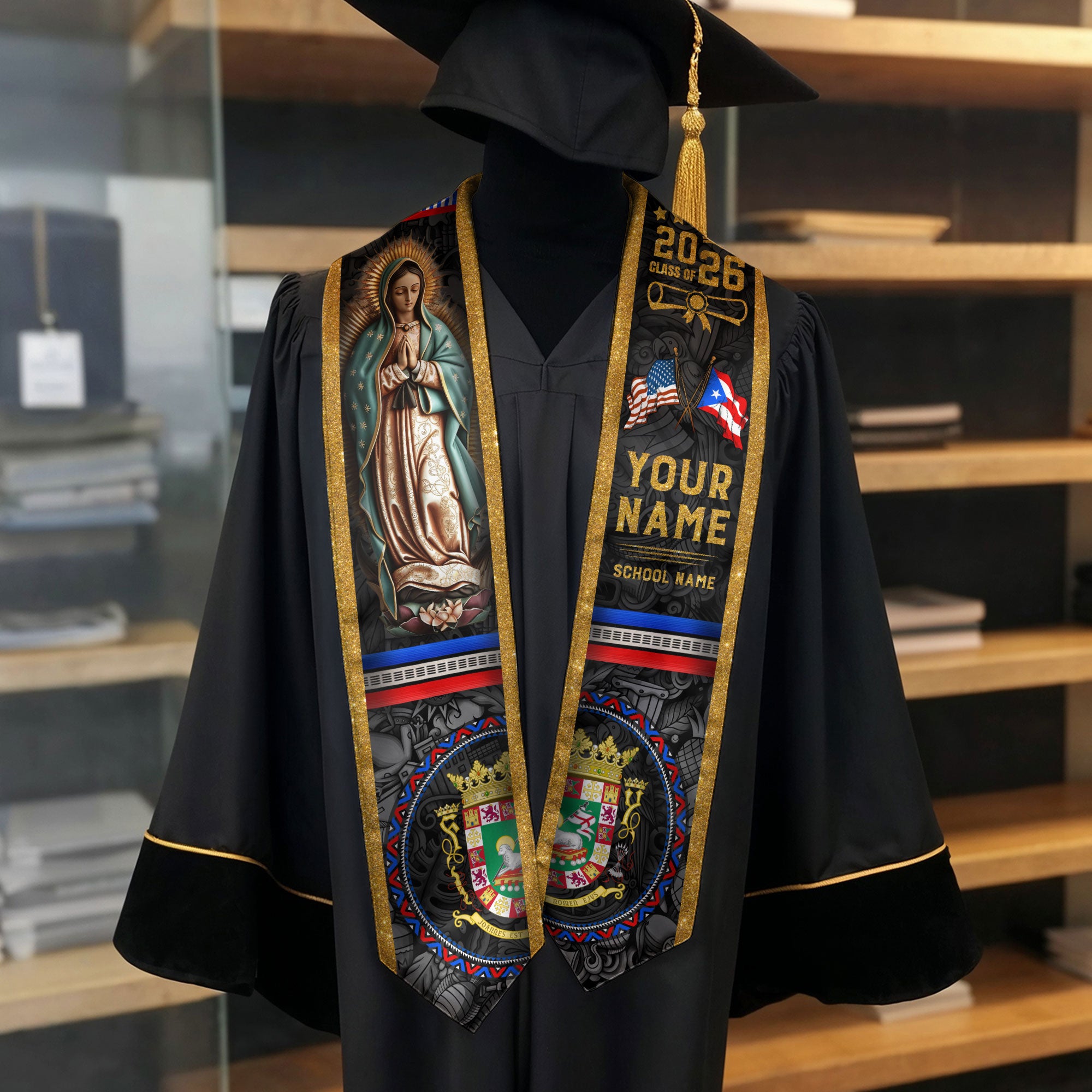 Puerto Rico Graduation Stole 2026, Puerto Rican Flag Sash, Custom Detail Option for Grads, Puerto Rico Sash
