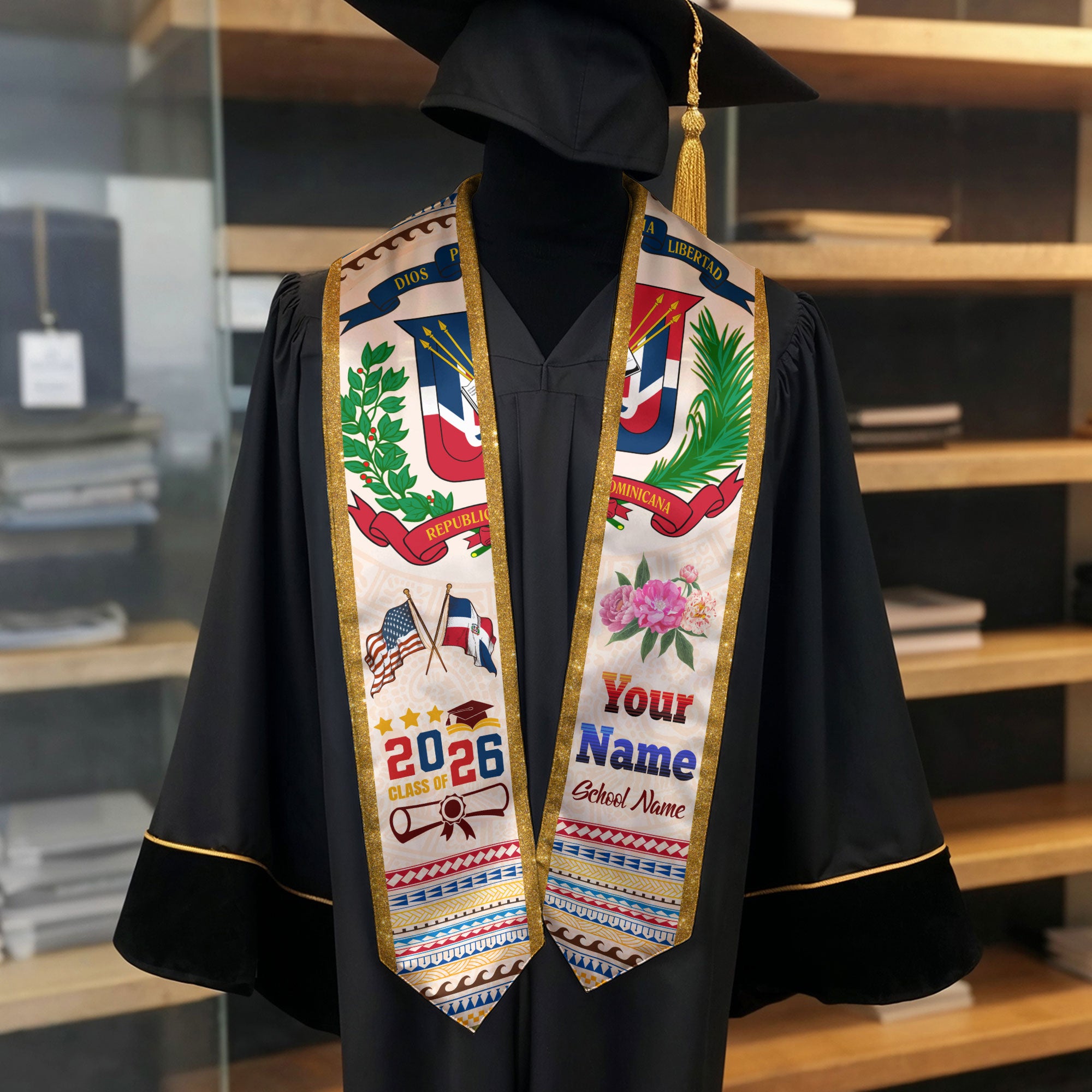 Dominican Graduation Sash 2026, Dominican Flag Graduation Stole, Custom Touch Option