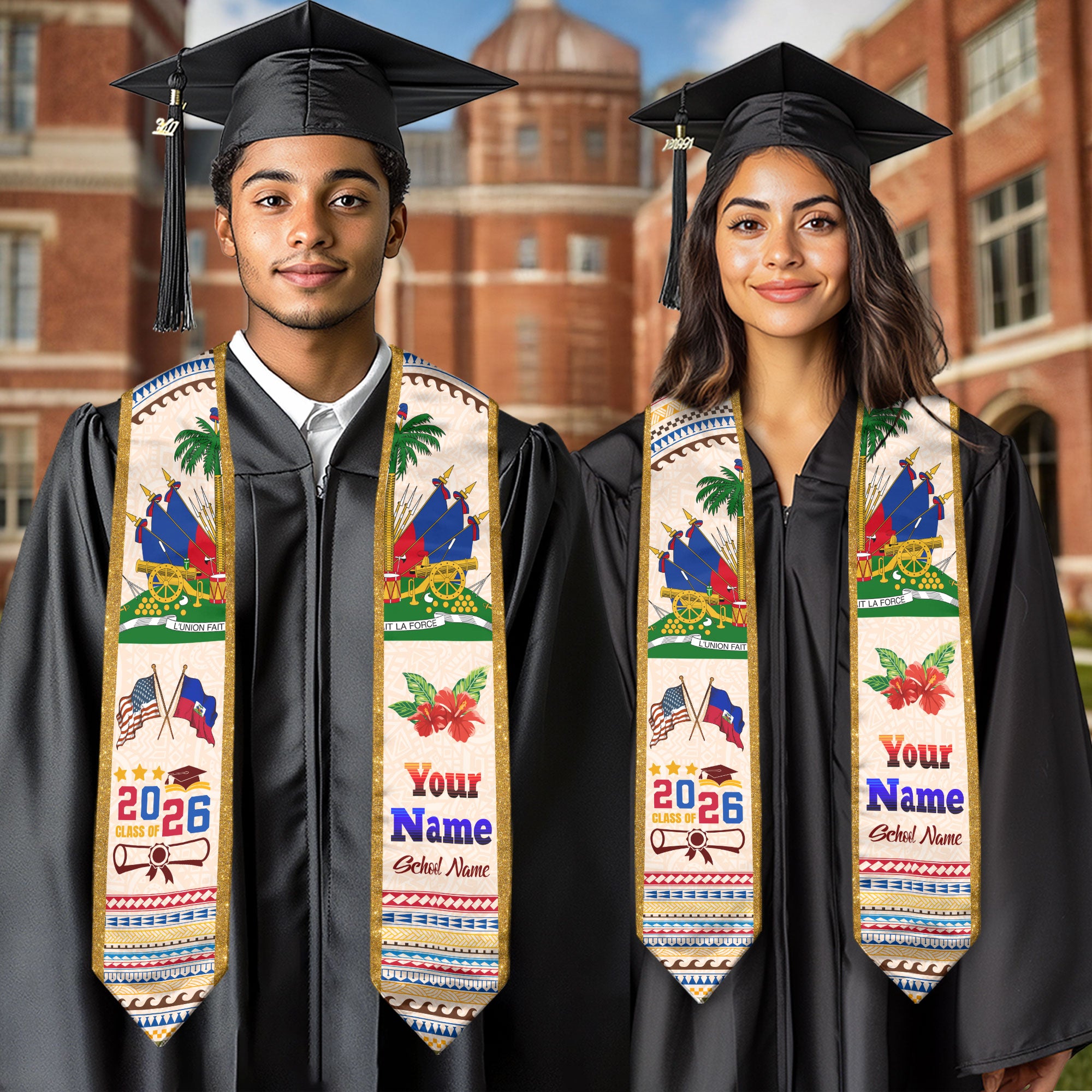 Class of 2026 Haiti Graduation Sash, Haitian Flag Stole, Custom-Ready Graduation Style