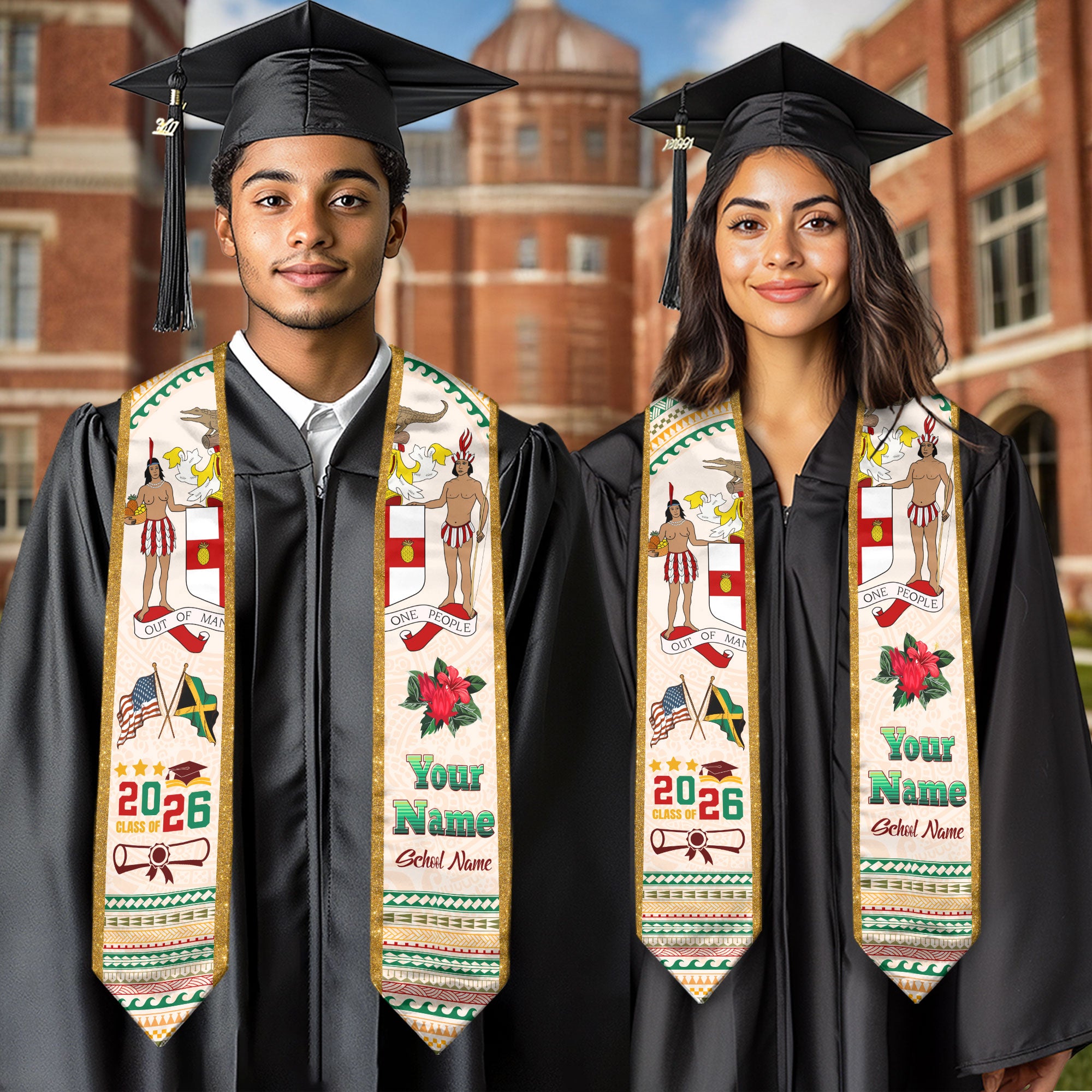 Jamaica Flag Graduation Stole 2026, Custom Sash, Jamaican Graduation Stole for Grads