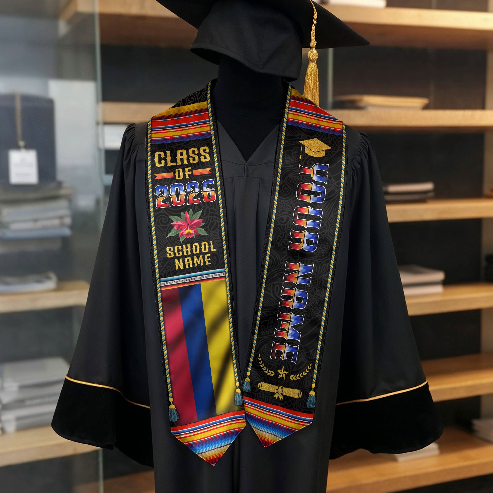 Colombia Flag Graduation Stole 2026, Colombian Grad Sash, Bespoke Touch Accessory