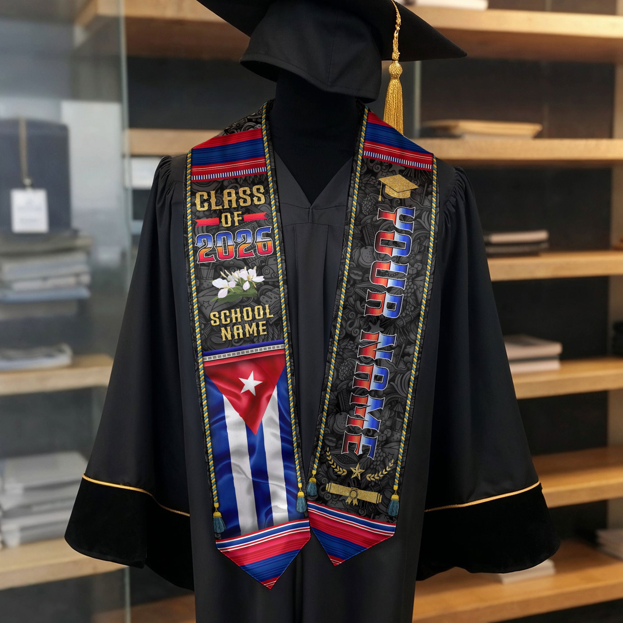Cuba Flag Graduation Stole 2026, Cuban Grad Sash, Bespoke Touch Graduation Accessory