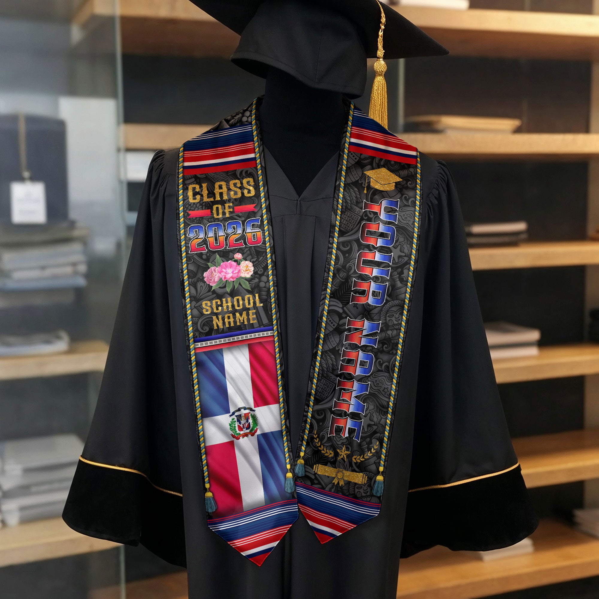 Dominican Flag Graduation Stole 2026, Dominican Stole Sash, Custom Finish for Grads